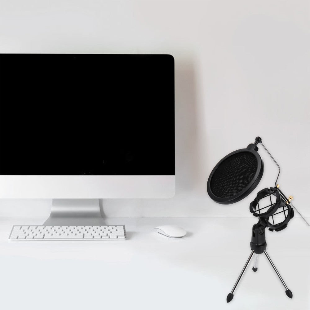 Microphone Tripod Stand Holder Foldable Desktop Microphone Bracket with Shock Mount Mic Holder Clip Pop Filter