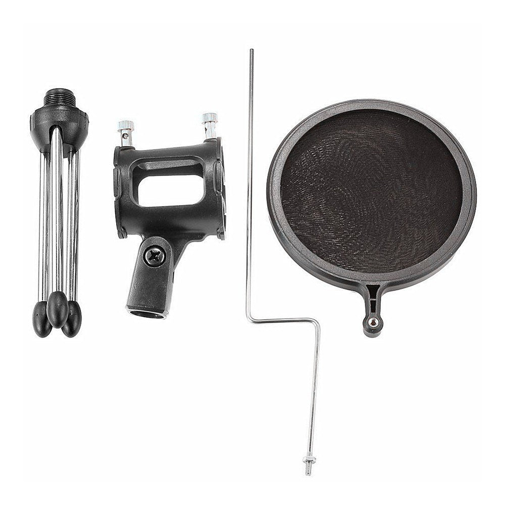 Microphone Tripod Stand Holder Foldable Desktop Microphone Bracket with Shock Mount Mic Holder Clip Pop Filter