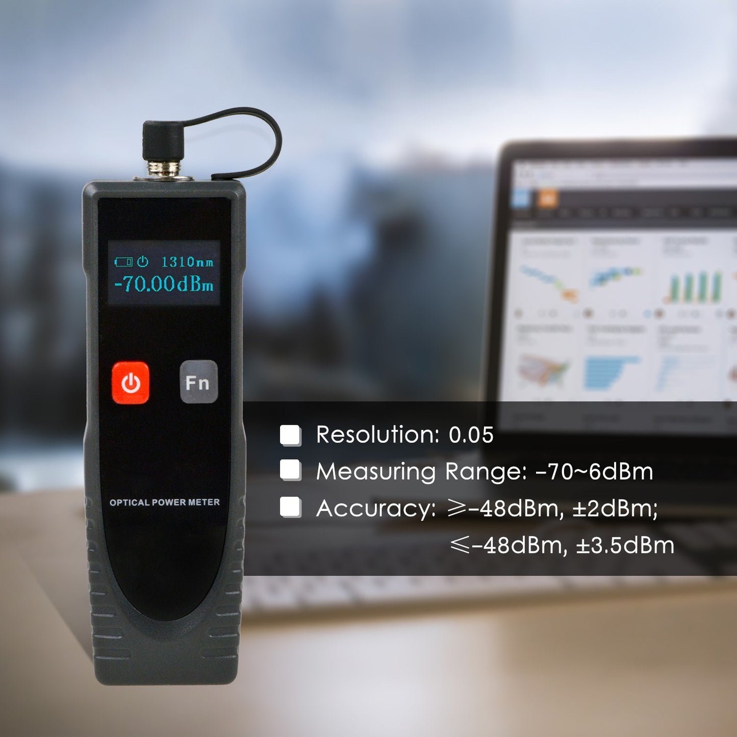 Optical Power Meter Digital Mini Light Power Meter -70~6dBm with 6 Optic Wave Length - Grey