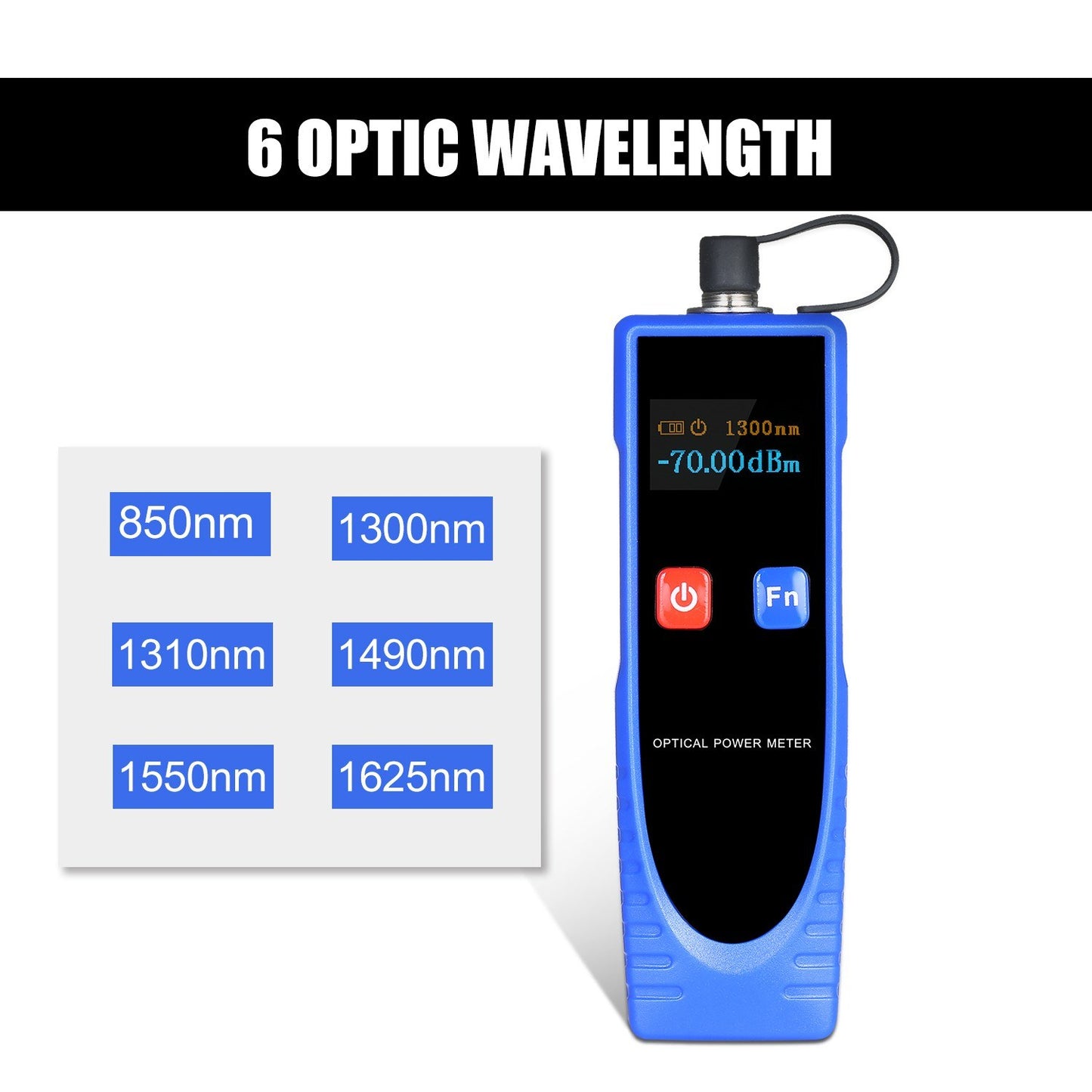 Optical Power Meter Digital Mini Light Power Meter -70~6dBm with 6 Optic Wave Length - Blue