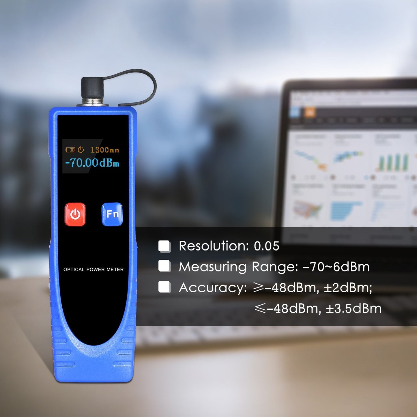 Optical Power Meter Digital Mini Light Power Meter -70~6dBm with 6 Optic Wave Length - Blue
