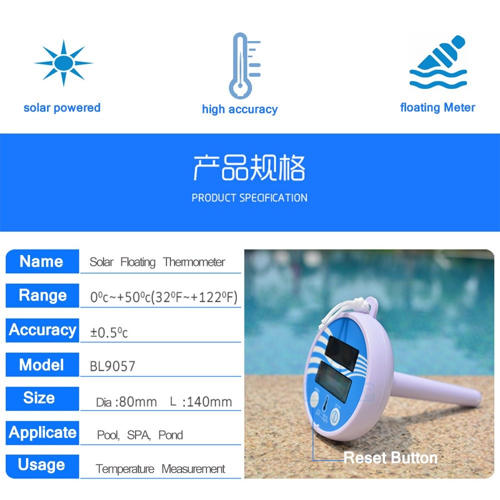 Solar Powered Digital Thermometer Wireless Pond Pool Floating LCD Display Swimming Pool Thermometer