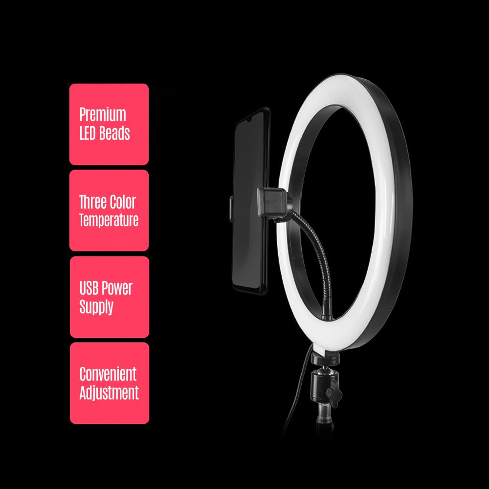 Ring Light 10 Inch LED Fill Light USB Powered 3 Color Temperatures with Phone Clamp for Makeup Selfie Live Streaming Photography Vlog