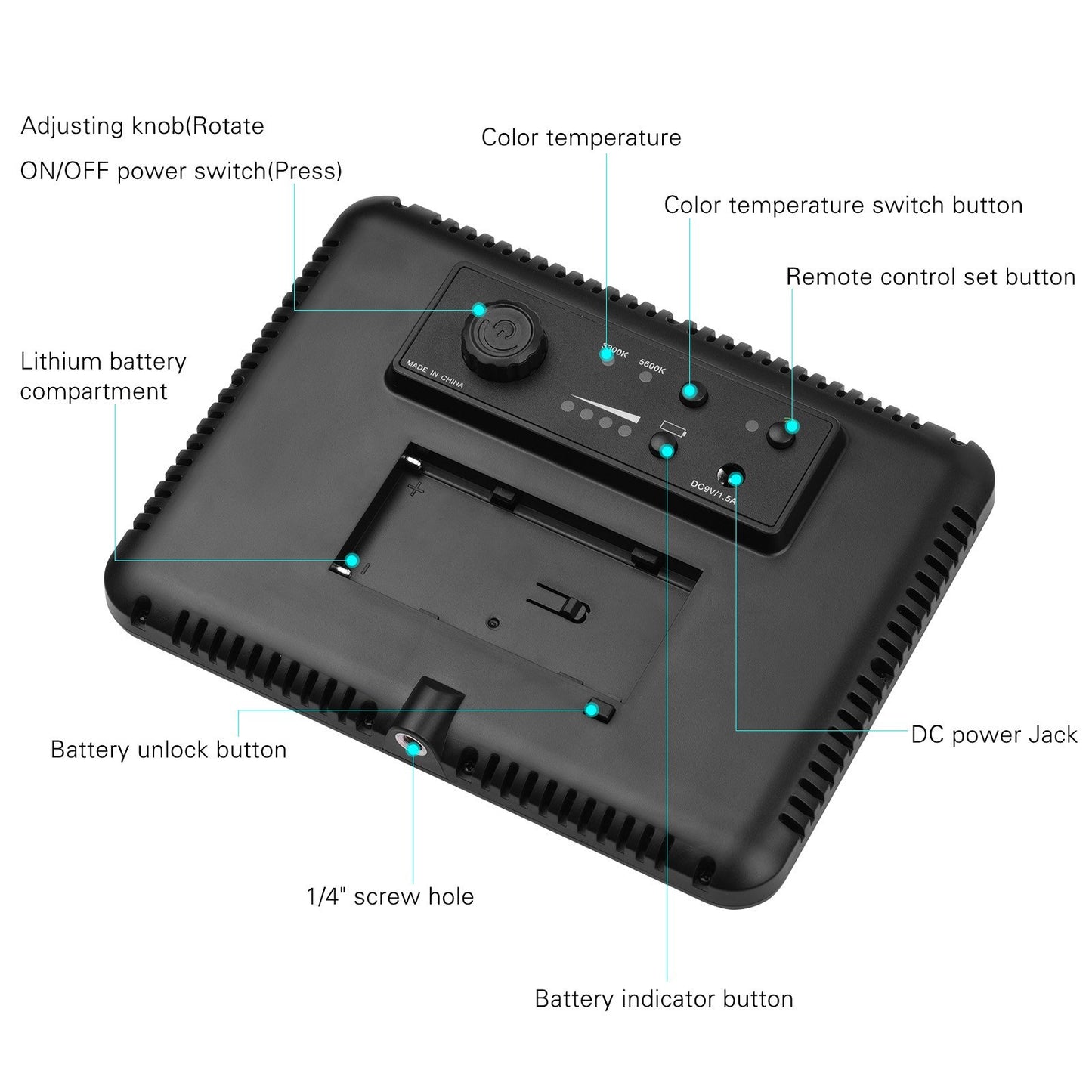 LED Video Camera Light 116Pcs Beads Portable Camera Photo Light Panel Bi-Color 3300K-5600K with Cold Shoe Adapter/Remote Control