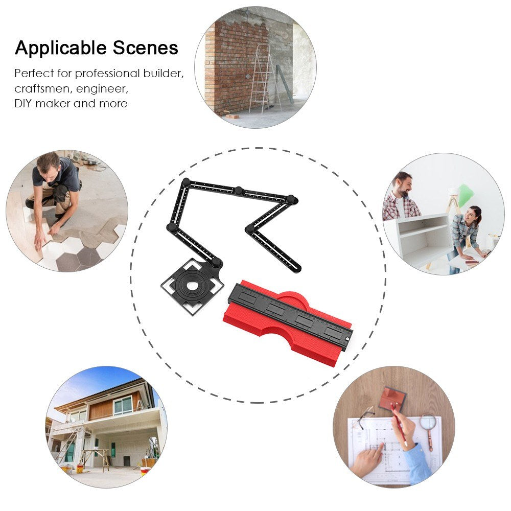 Universal Ruler & Contour Gauge Duplicator Tool 6-Sided Multi Angle Measuring Tool 10-inch Profile Gauge Measure Ruler