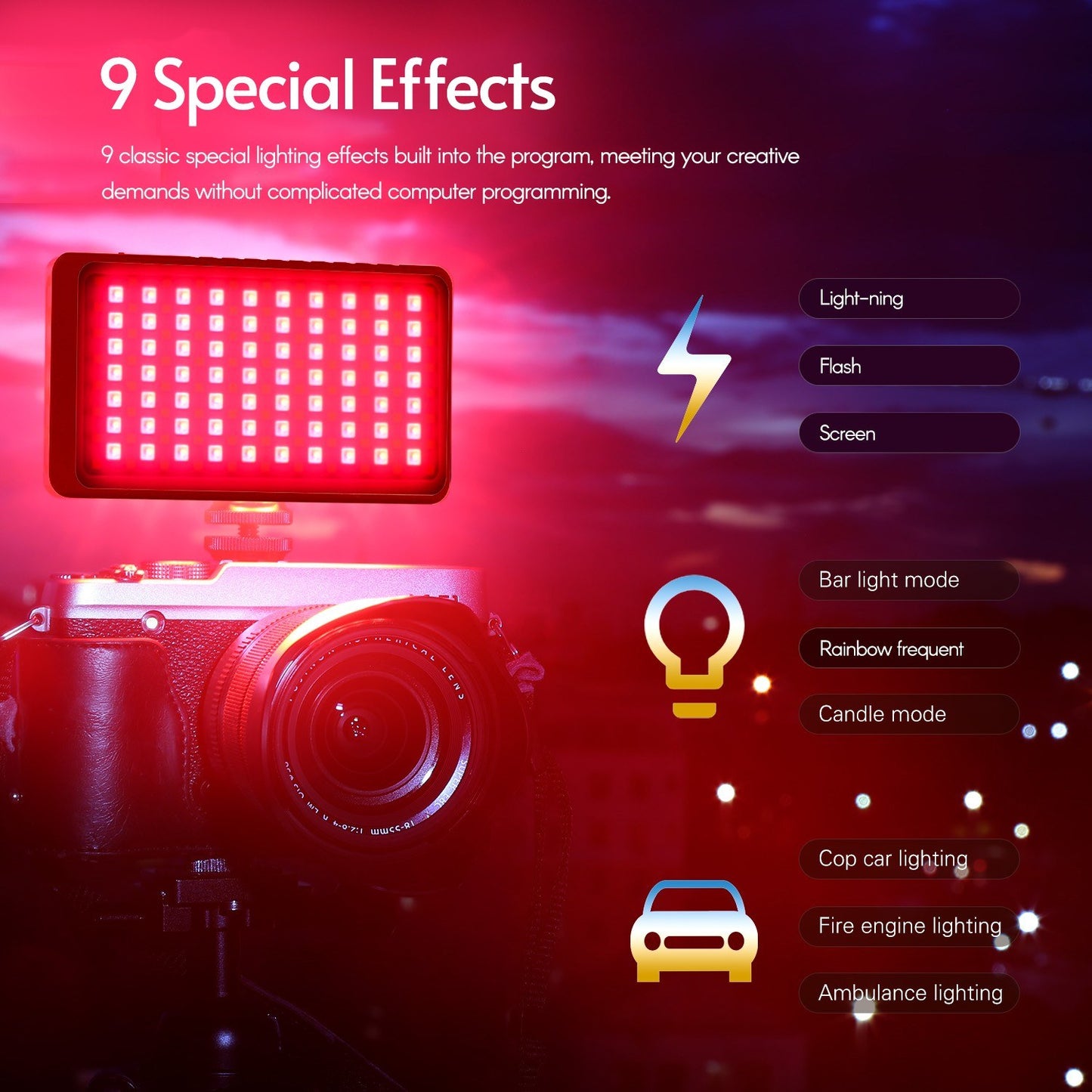 RGB LED Video Light Bi-color Fill Light 2600K-6000K CRI 96 Built-in 4000mAh Lithium Battery with Storage Bag