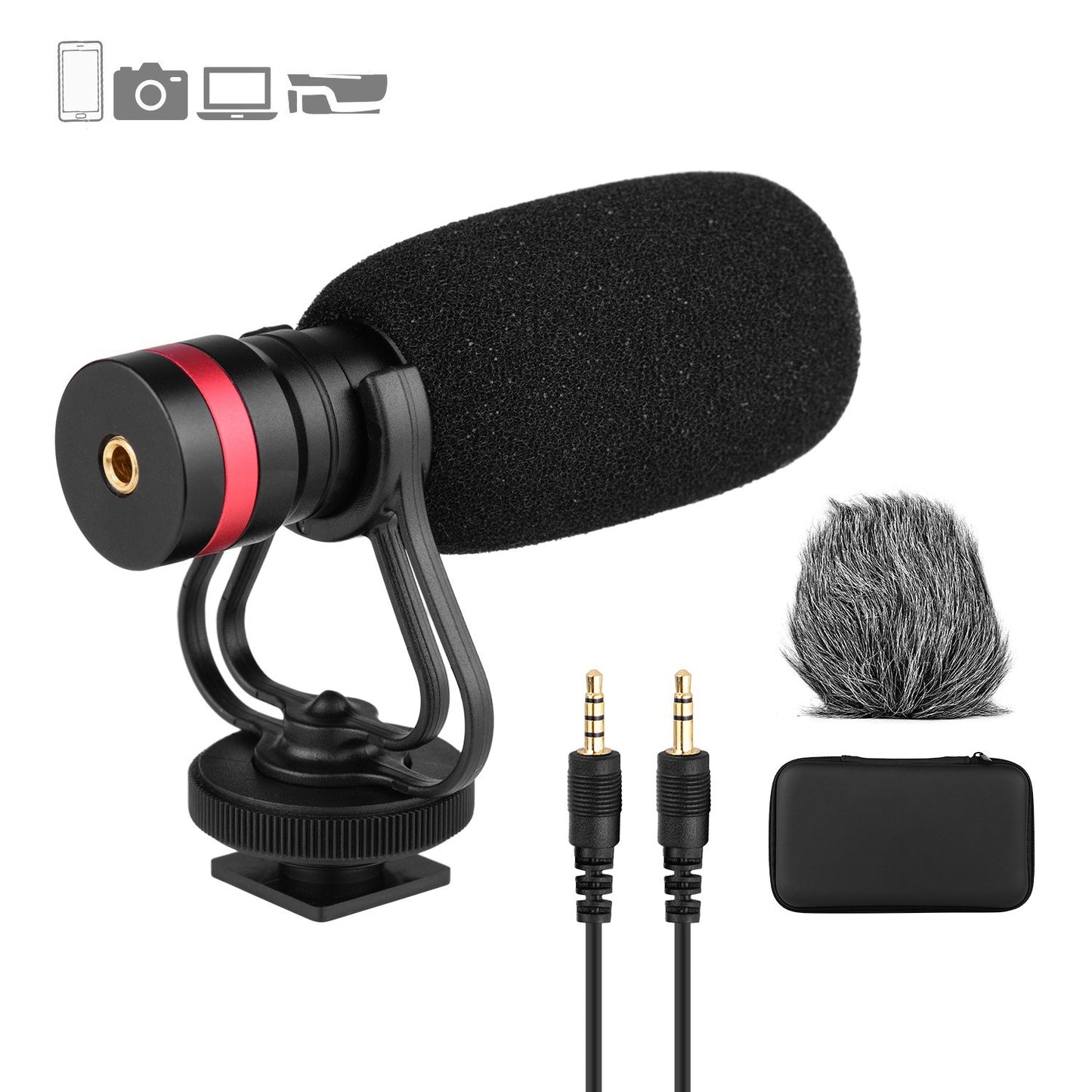 Cardioid Directional Condenser Microphone with Anti-Shock Mount 3.5mm TRS and TRRS Audio Output Cables
