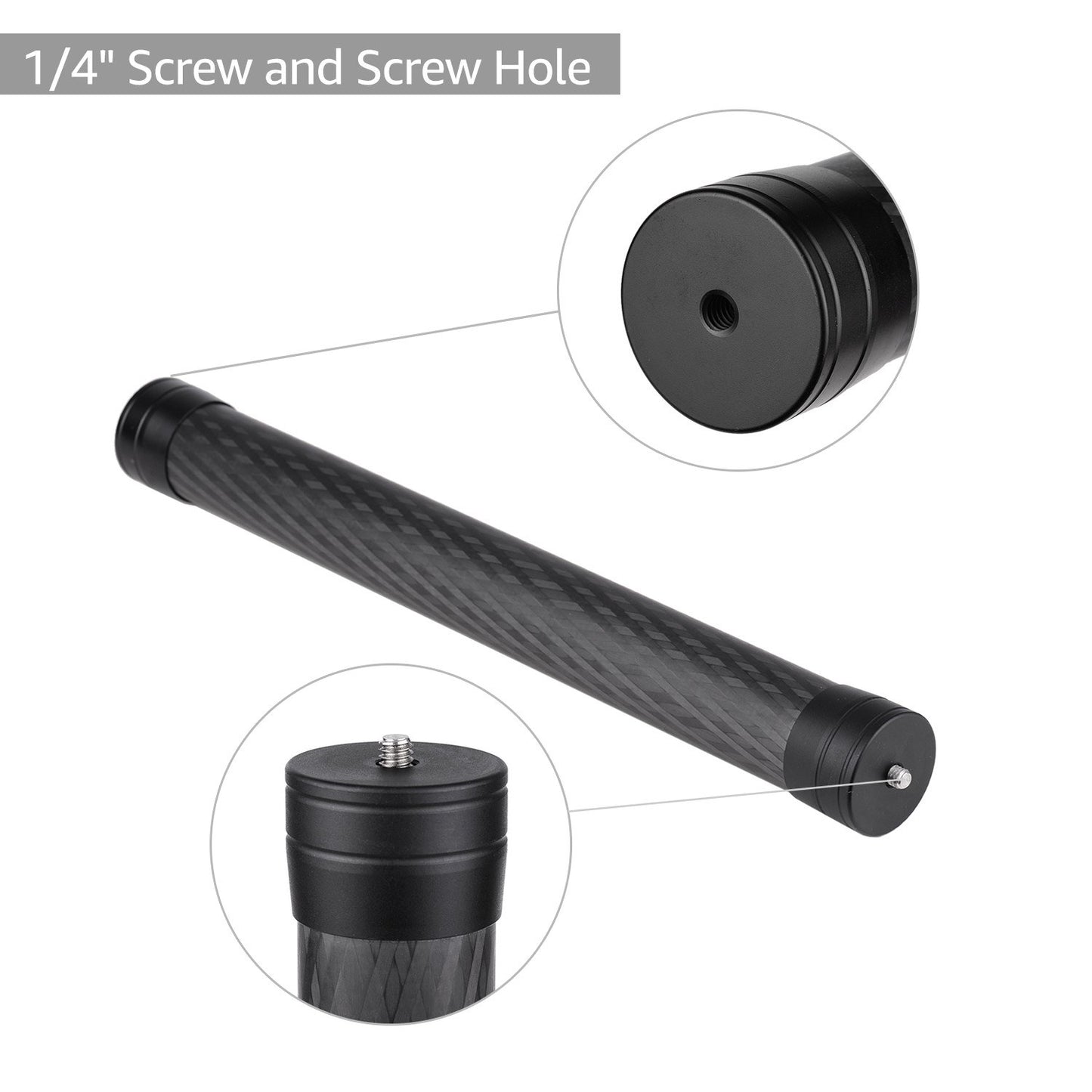 Stabilizer Extension Rod Carbon Fiber Bar Universal Handheld Photography Pole with 1/4 inch Screw and Screw Hole for Gimbal Stabilizer DSLR SLR Cameras