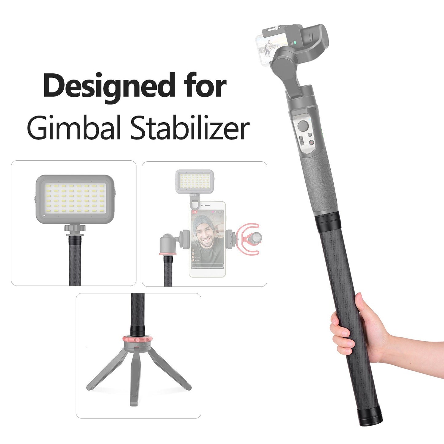 Stabilizer Extension Rod Carbon Fiber Bar Universal Handheld Photography Pole with 1/4 inch Screw and Screw Hole for Gimbal Stabilizer DSLR SLR Cameras