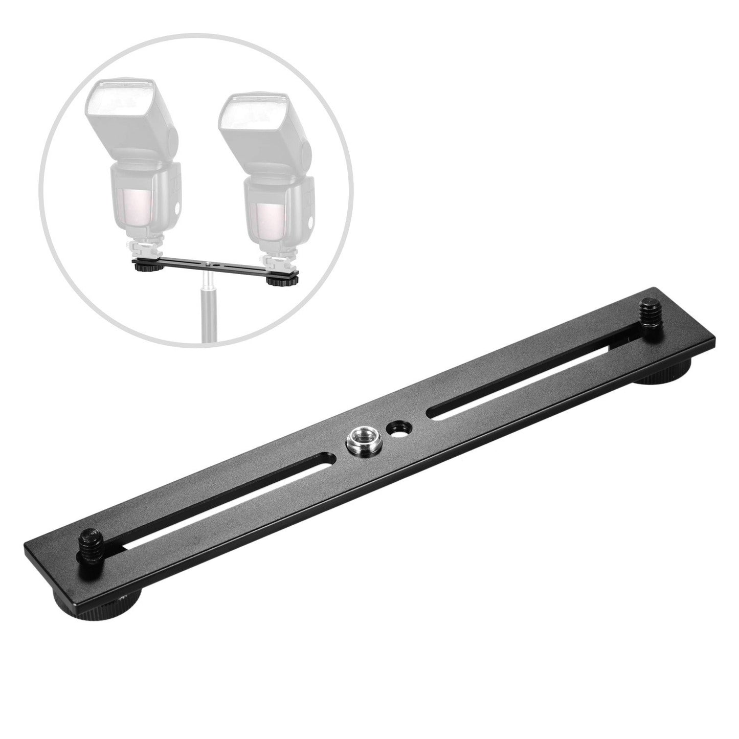 Dual Camera Mount Tripod Bracket Camera Flash Brackets Extension Bar with 1/4 Inch Screw for Camera DSLR LED Light Stand Microphone