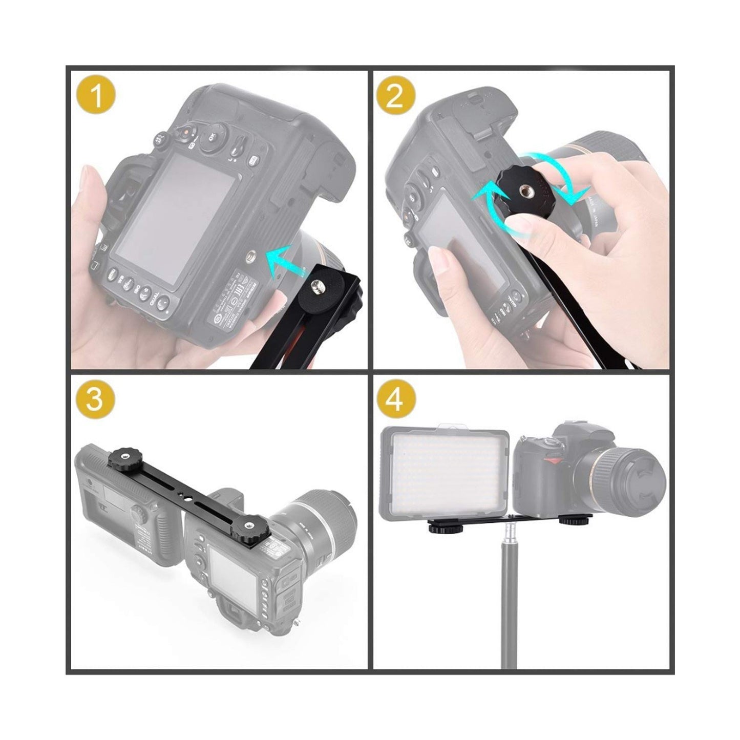 Dual Camera Mount Tripod Bracket Camera Flash Brackets Extension Bar with 1/4 Inch Screw for Camera DSLR LED Light Stand Microphone