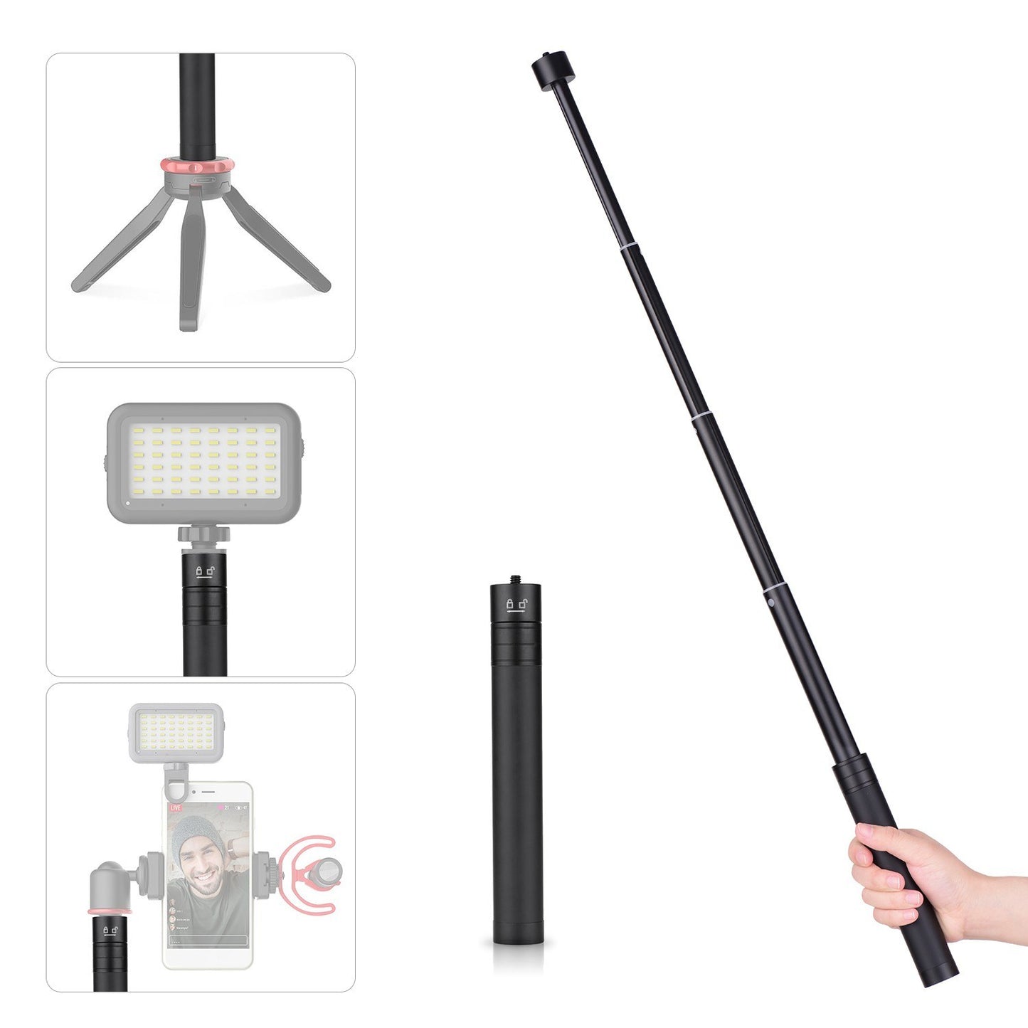 Telescopic Stabilizer Extension Rod Max. Length 73cm Aluminum Alloy Pole with 1/4 Inch Screw and Screw Hole for Gimbal Stabilizer Zhiyun Feiyu