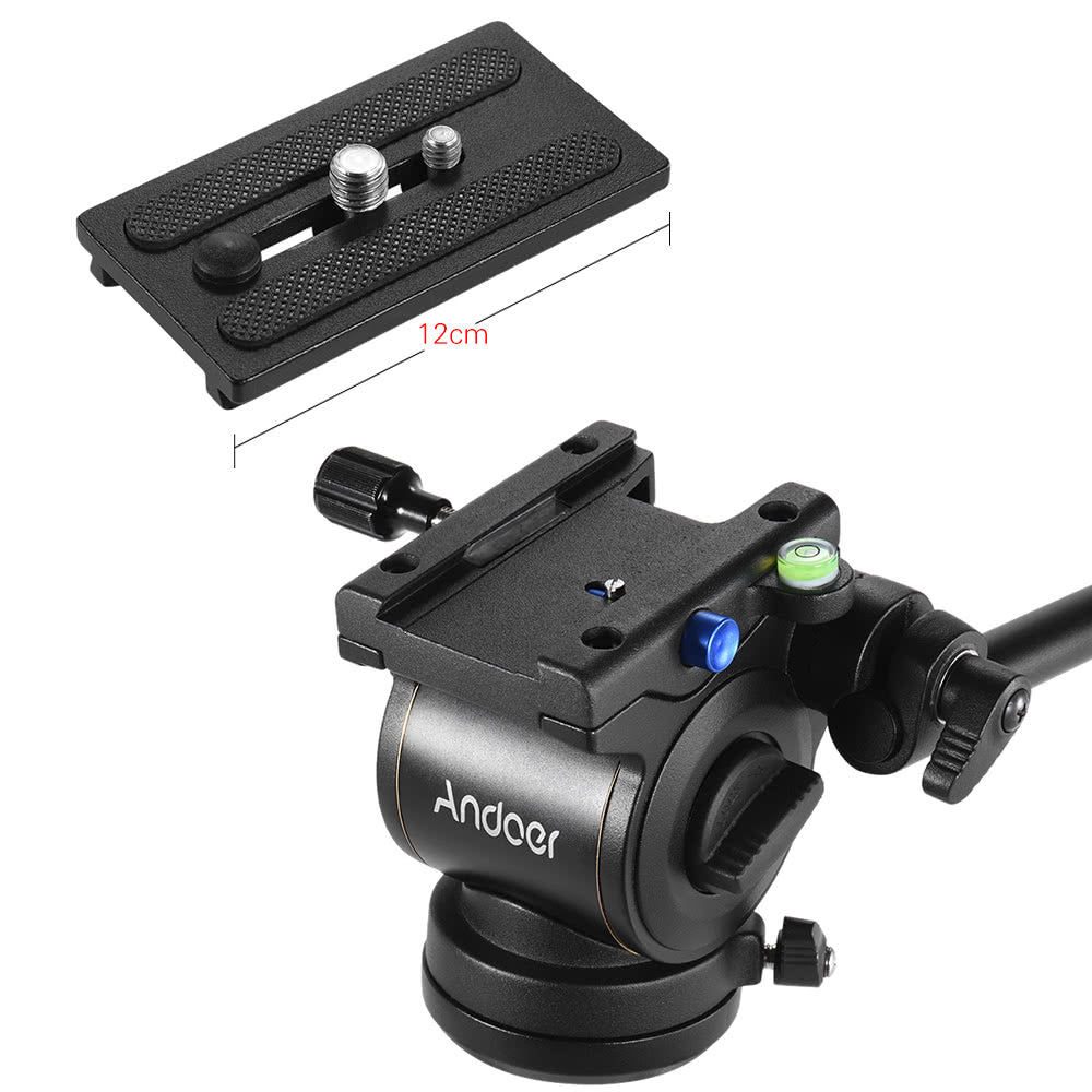Andoer Photography Video Head Fluid Drag Tilt Hydraulic Damping Head Base Diameter 60mm/2.4inch w/ Quick Release Plate for Canon Nikon Sony DSLR Camera Tripod Monopod Slider Rail