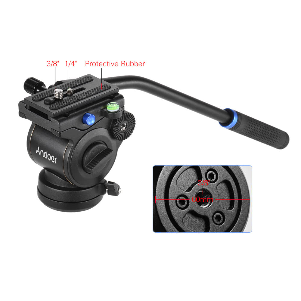 Andoer Photography Video Head Fluid Drag Tilt Hydraulic Damping Head Base Diameter 60mm/2.4inch w/ Quick Release Plate for Canon Nikon Sony DSLR Camera Tripod Monopod Slider Rail