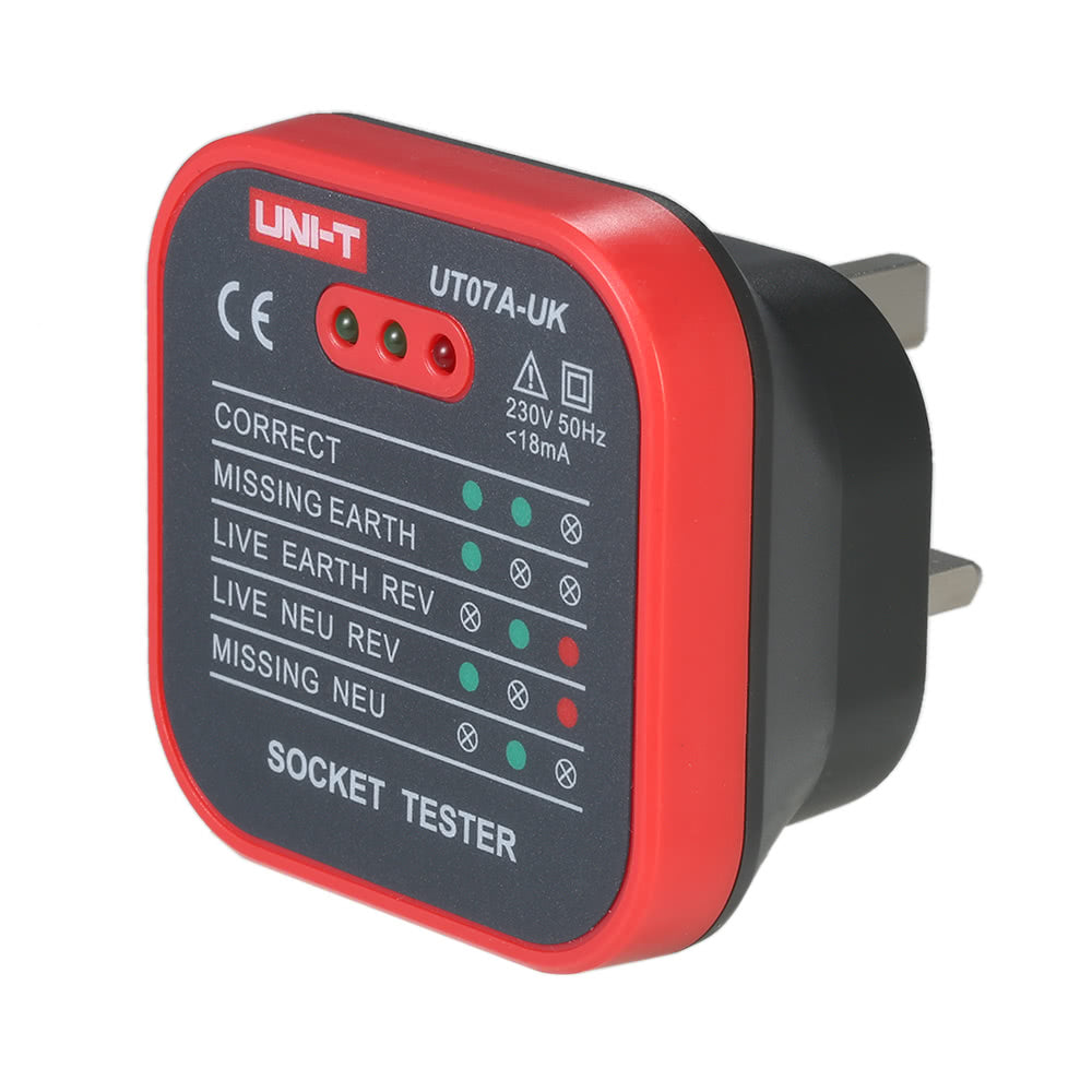 UNI-T UT07A-UK Professional Socket Tester Electrical Live/Null/Earth Line Polarity Detector UK Plug