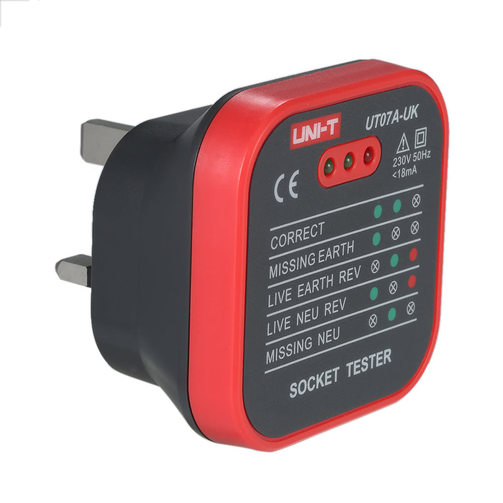 UNI-T UT07A-UK Professional Socket Tester Electrical Live/Null/Earth Line Polarity Detector UK Plug
