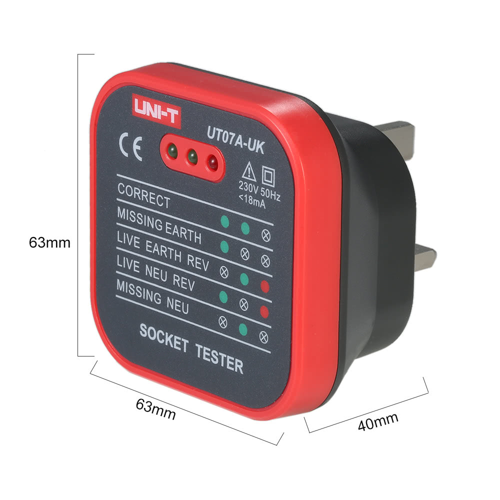 UNI-T UT07A-UK Professional Socket Tester Electrical Live/Null/Earth Line Polarity Detector UK Plug