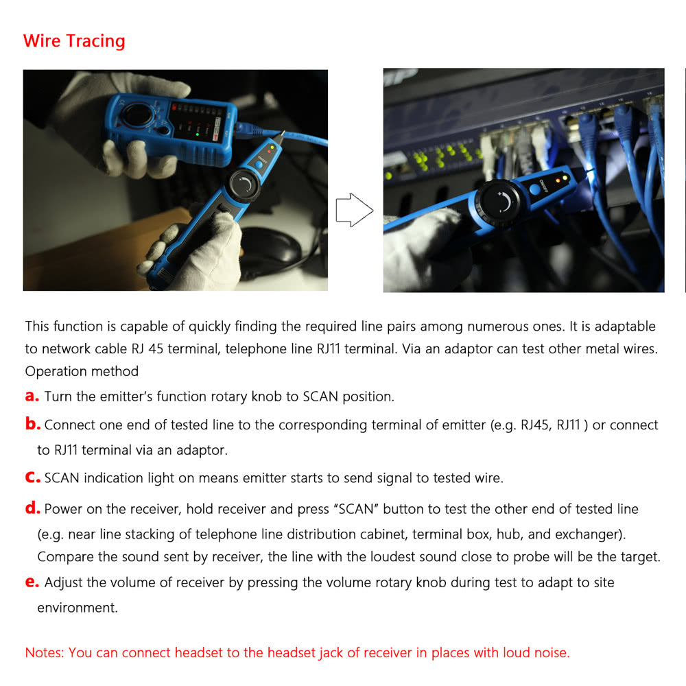 Multi-functional Handheld Wire Tester Tracker Line Finder Cable Testing Tool for Network Maintenance