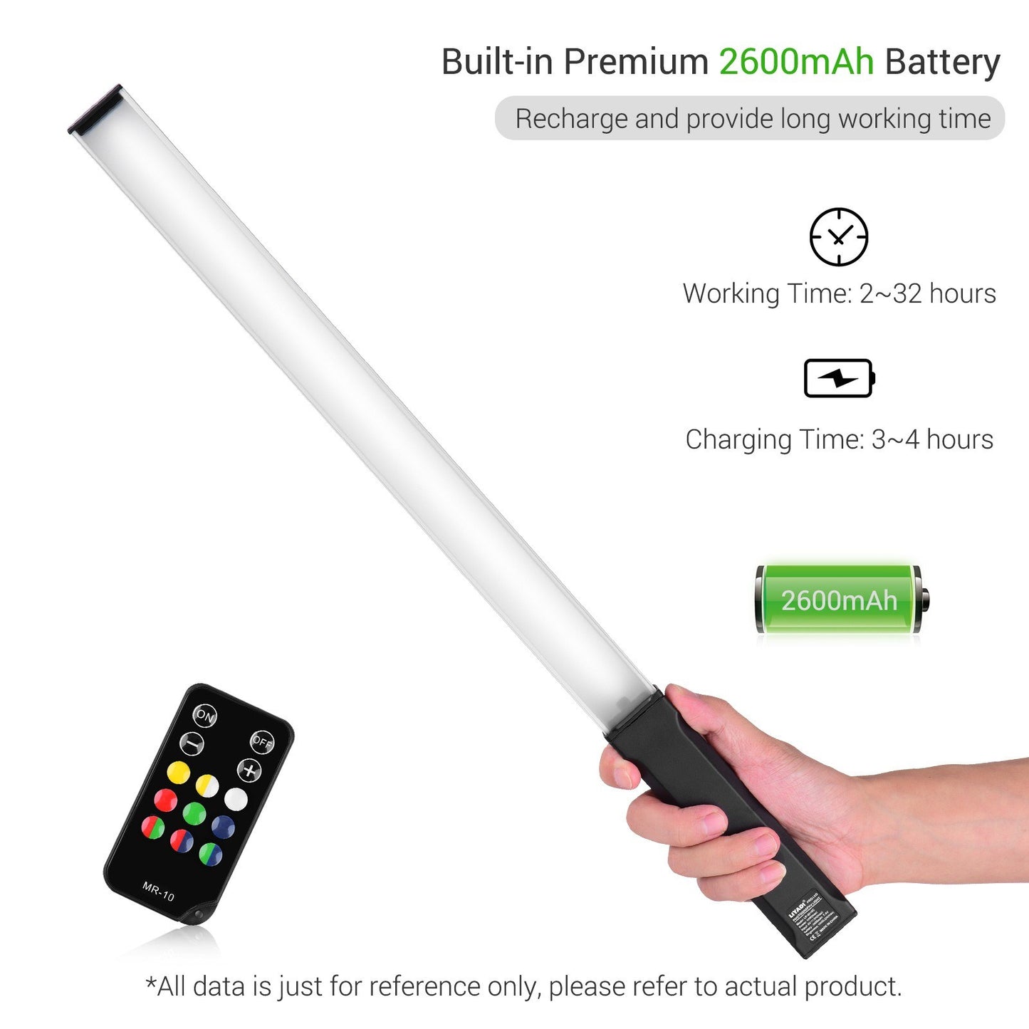 LIYADI RGB Handheld LED Light Wand Rechargeable Photography Light Stick 10 Lighting Modes 12 Brightness Levels 1000 Lumens 3200-5600K Color Temperature with Portable Bag Hanging Loop Remote Control