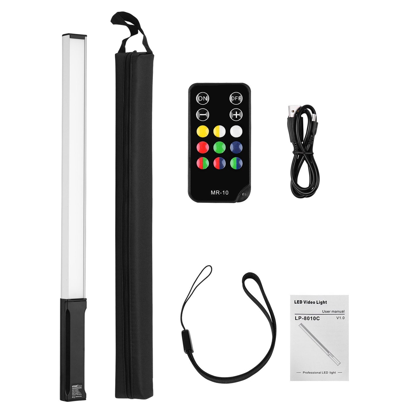 LIYADI RGB Handheld LED Light Wand Rechargeable Photography Light Stick 10 Lighting Modes 12 Brightness Levels 1000 Lumens 3200-5600K Color Temperature with Portable Bag Hanging Loop Remote Control