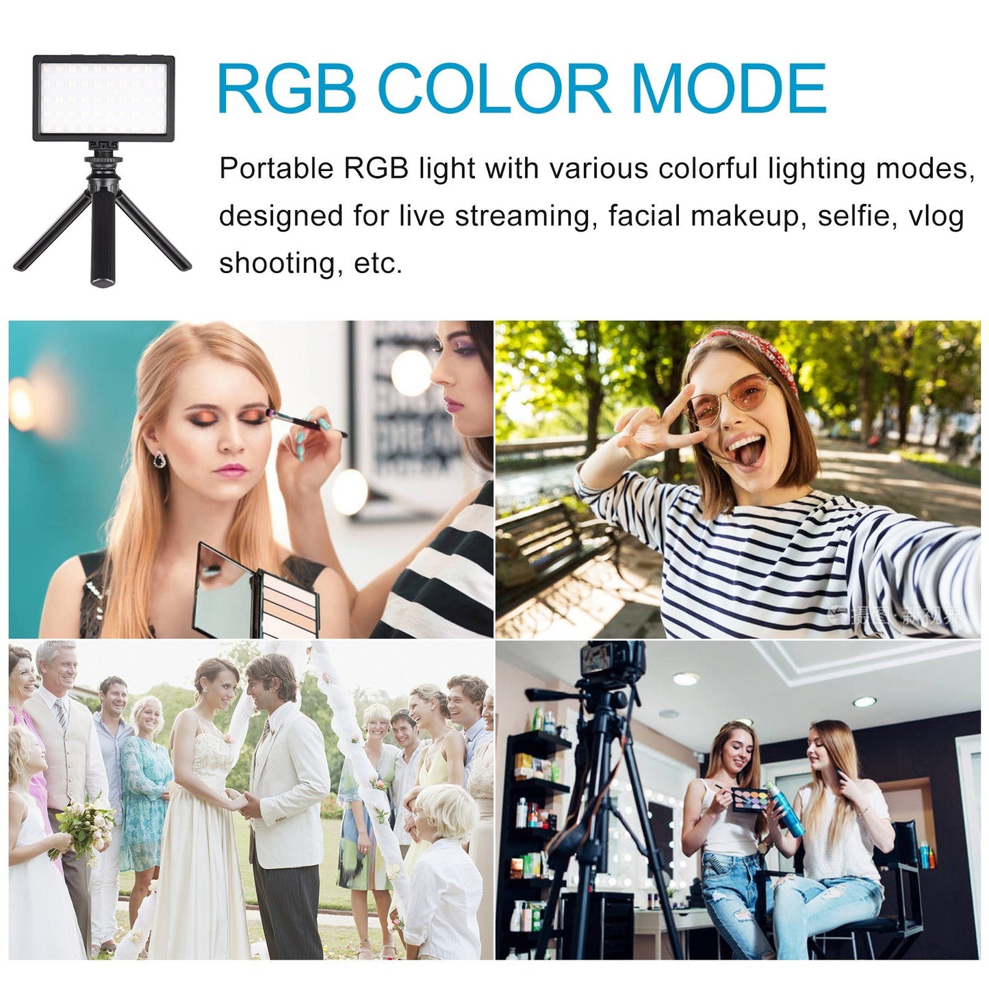 LIYADI RGB Color Camera Lamp Set with 50pcs LED Beads Mini Rechargeable Photography LED Video Light 9 Lighting Modes 12 Brightness Levels 3200~5600K Color Temperature Fill-in On-Camera Light