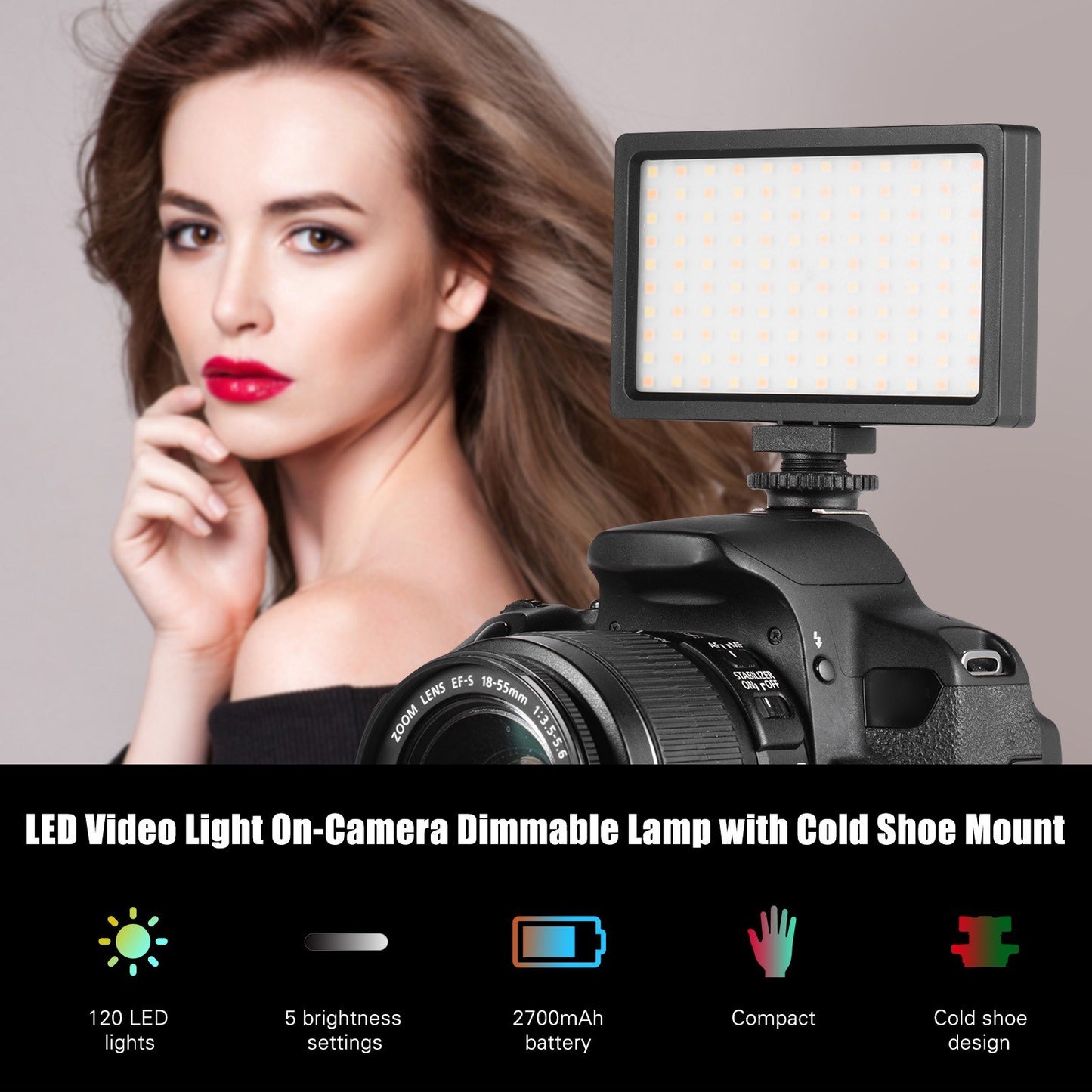 LIYADI LED Video Light Panel On-Camera 3200K-5600K Dimmable Lamp Adjustable Brightness Flash Light with Cold Shoe Mount for Photography Live Streaming