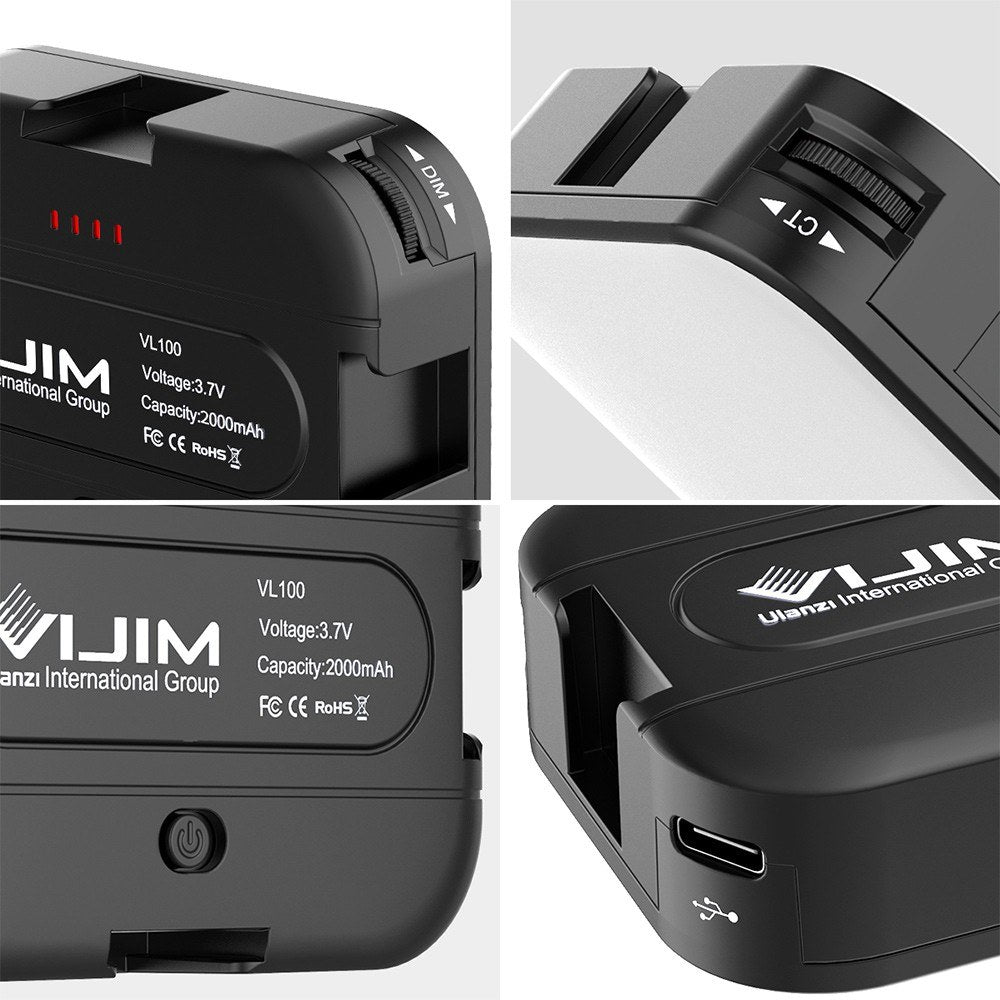 VIJIM VL100C Mini Video LED Light 6W CRI95 3200K-6500K Stepless Dimmable with Triple Cold Shoe Built-in Rechargeable 2000mAh Battery