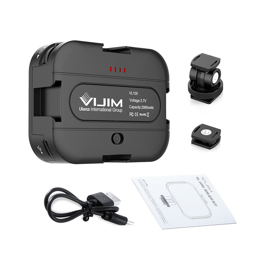 VIJIM VL100C Mini Video LED Light 6W CRI95 3200K-6500K Stepless Dimmable with Triple Cold Shoe Built-in Rechargeable 2000mAh Battery