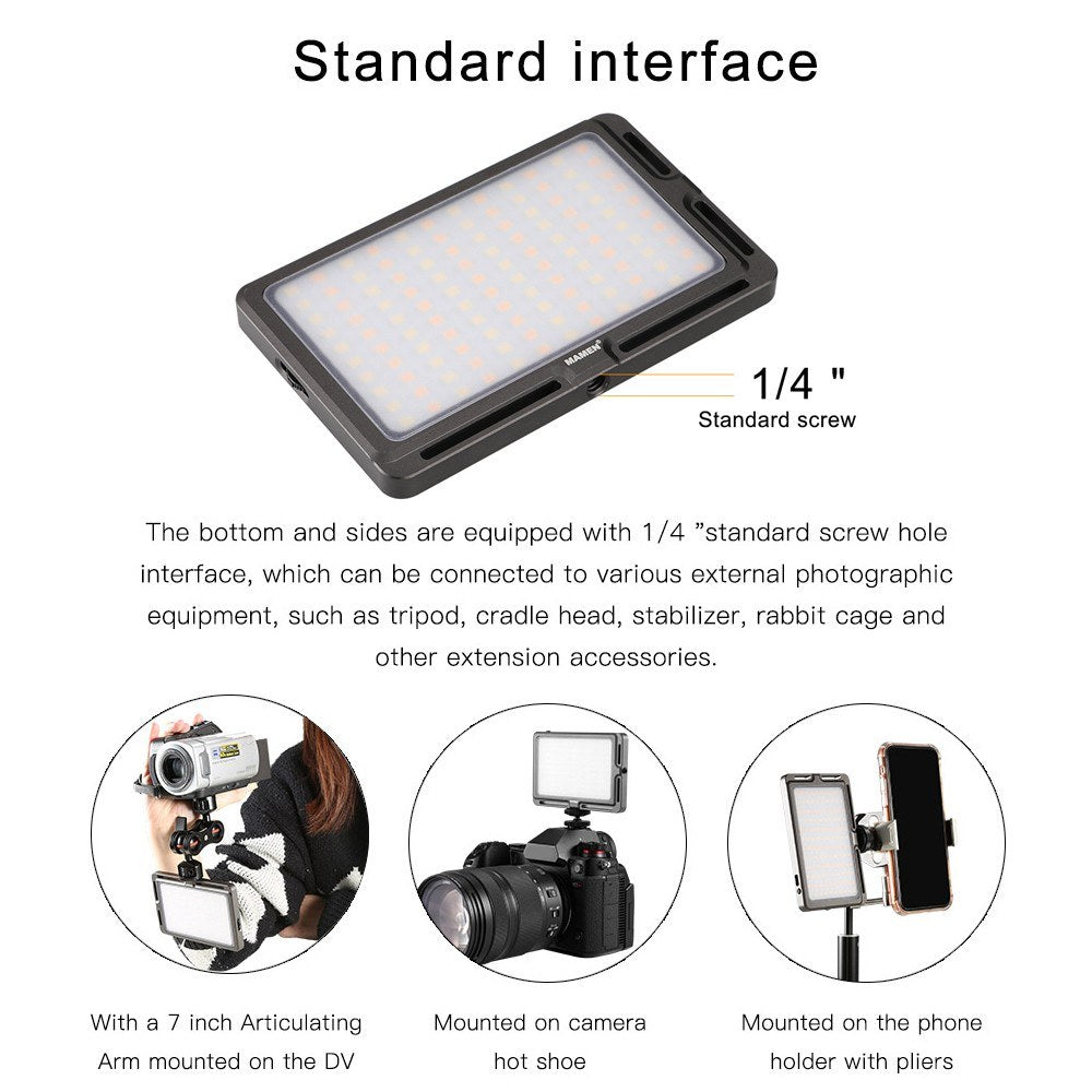 MAMEN LED-120B Ultra Thin LED Video Light Lamp Dimmable 3000K-6500K 120PCS LEDs CRI95 Built-in Battery DSLR Camera Photography Fill Light