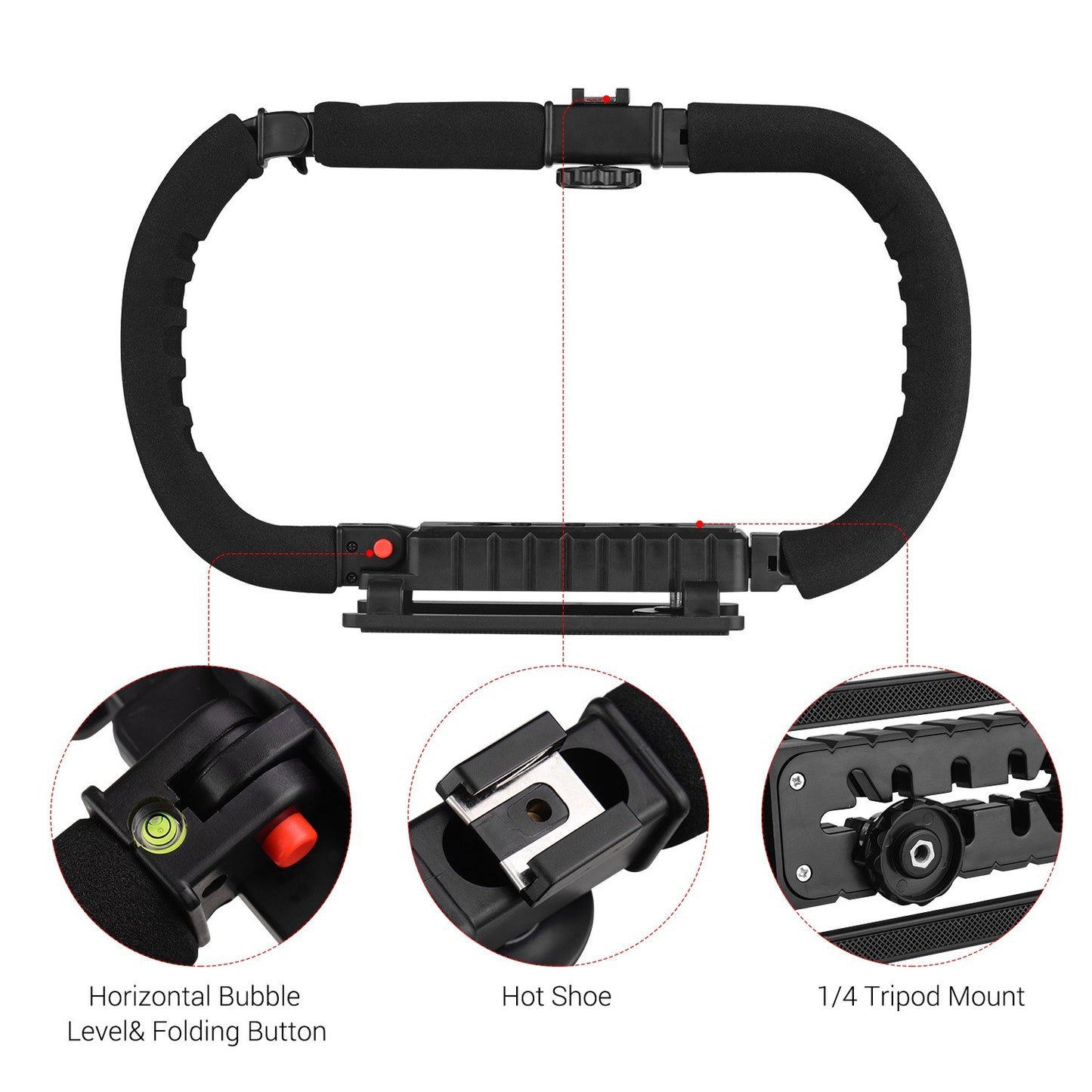 Professional Portable Foldable C-shaped Action Stabilizer Grip for DV Camera Smartphones