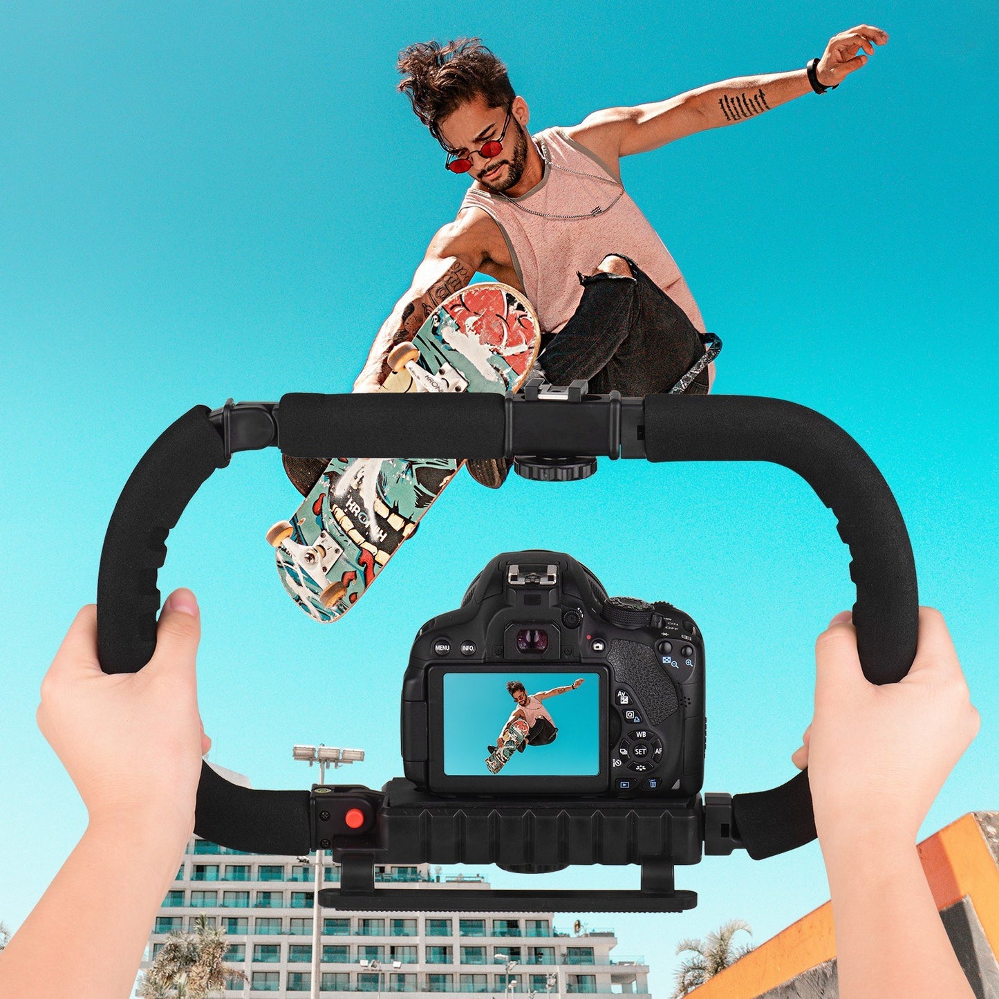 Professional Portable Foldable C-shaped Action Stabilizer Grip for DV Camera Smartphones