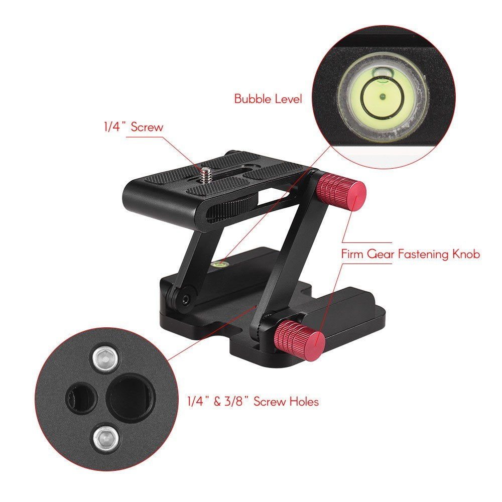 Flexible Z Type Tilt Head Tripod Ball Head Aluminum Alloy Camera Bracket for Canon Nikon Sony DSLR Camera Stabilizer with 1/4 Inch Screw Folding Quick Release Plate Holder