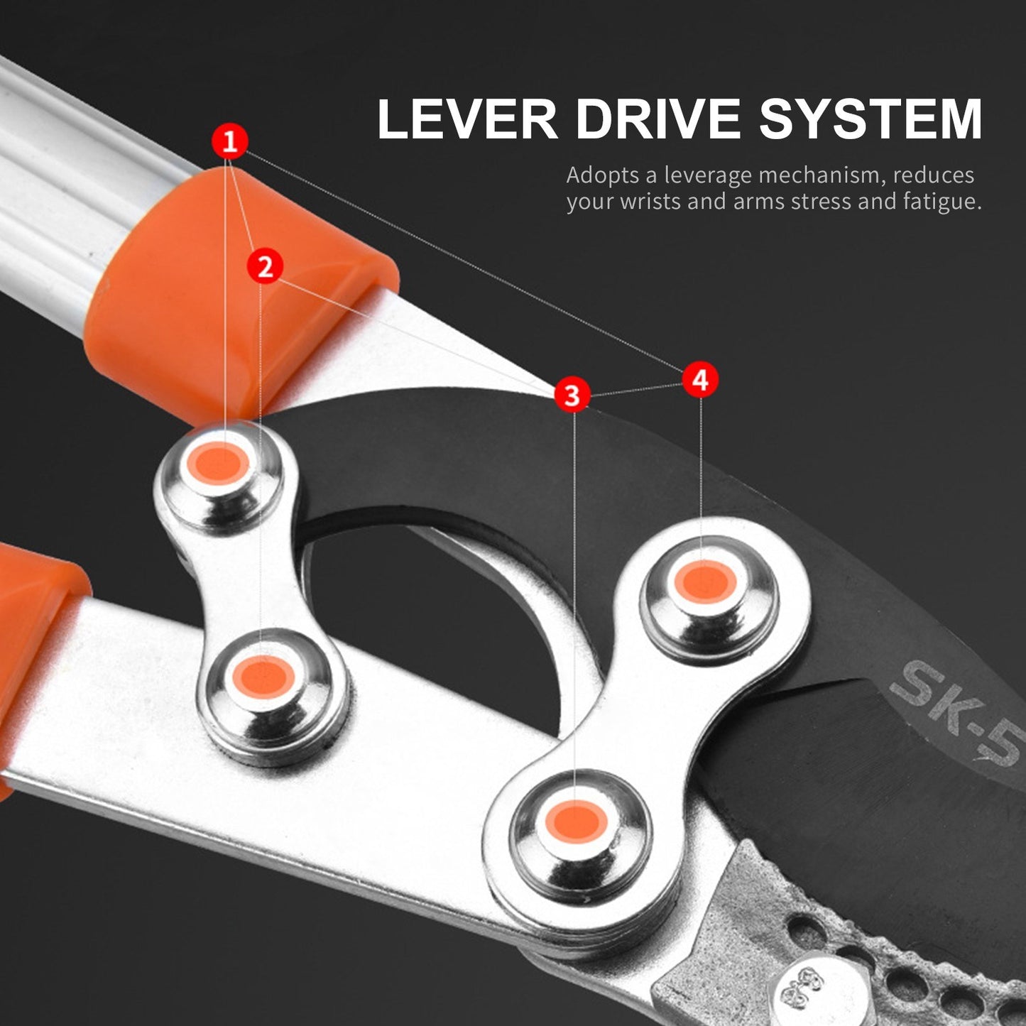 Professional Gardening Pruning Lopper Ratchet Loppers Secateurs Gardening Tool Kit for Cutting Thick Branches Plants - Orange