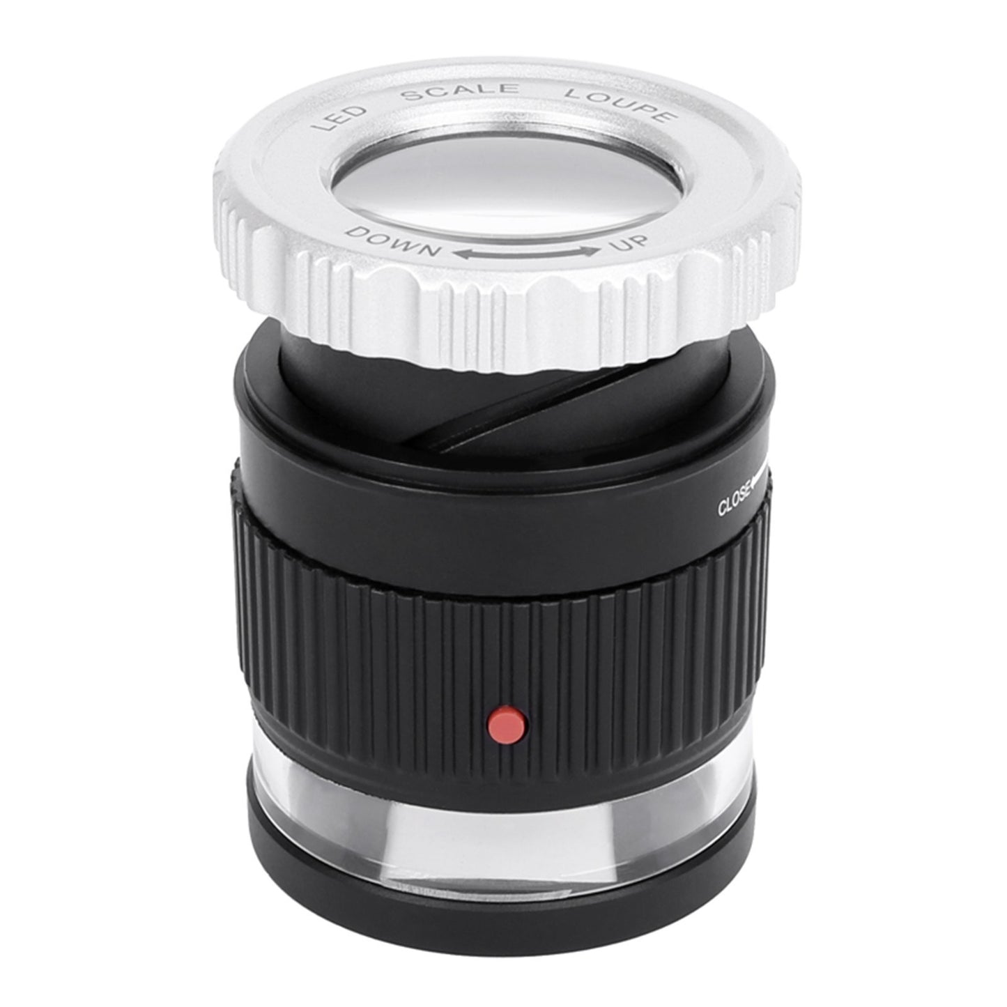 LED Scale Loupe 30X Adjustable Magnification Magnifier Metal Cylinder Type Mirror - Black
