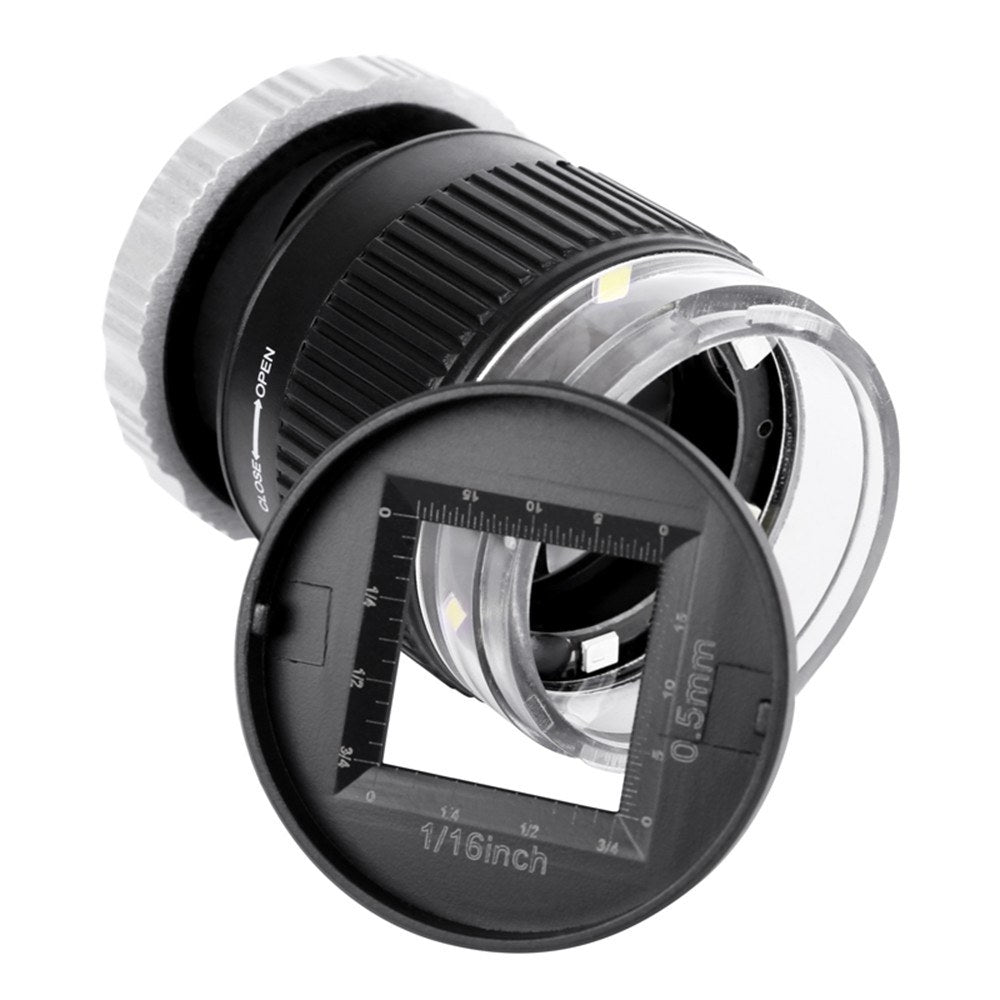 LED Scale Loupe 30X Adjustable Magnification Magnifier Metal Cylinder Type Mirror - Black