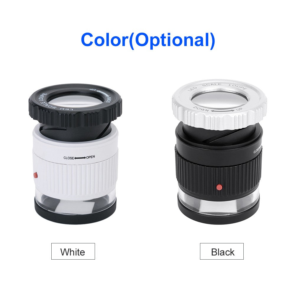 LED Scale Loupe 30X Adjustable Magnification Magnifier Metal Cylinder Type Mirror - White