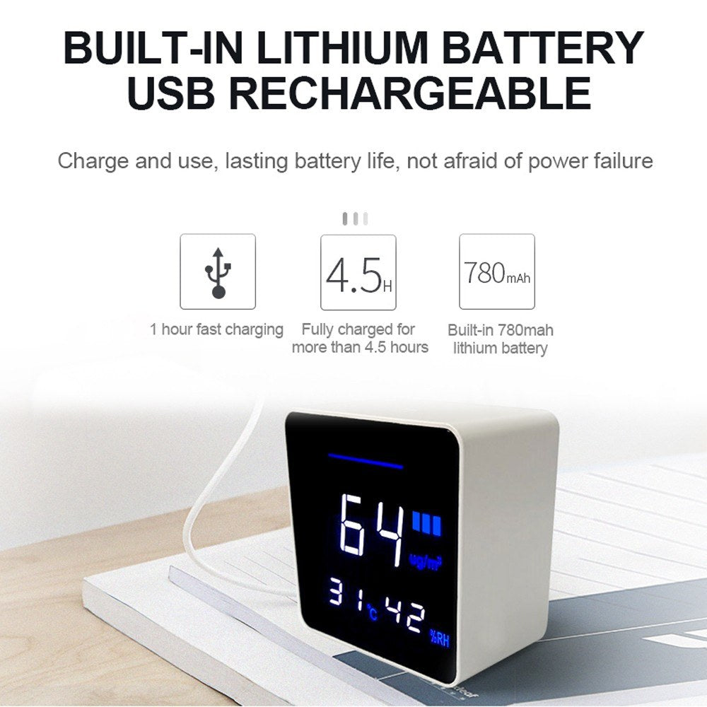 Air-08 Multifunction Portable High Definition LED Laser PM2.5 Temperature Humidity Detector Intelligent Detect Tool