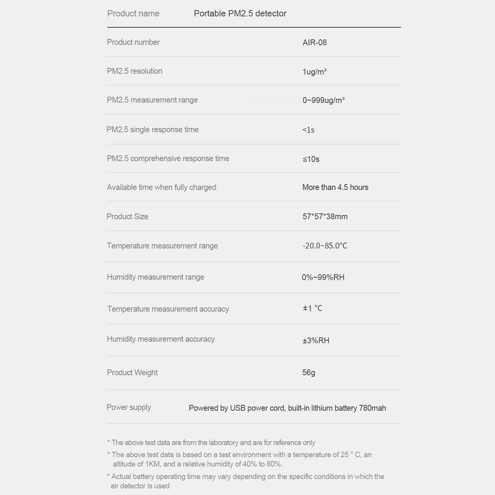 Air-08 Multifunction Portable High Definition LED Laser PM2.5 Temperature Humidity Detector Intelligent Detect Tool