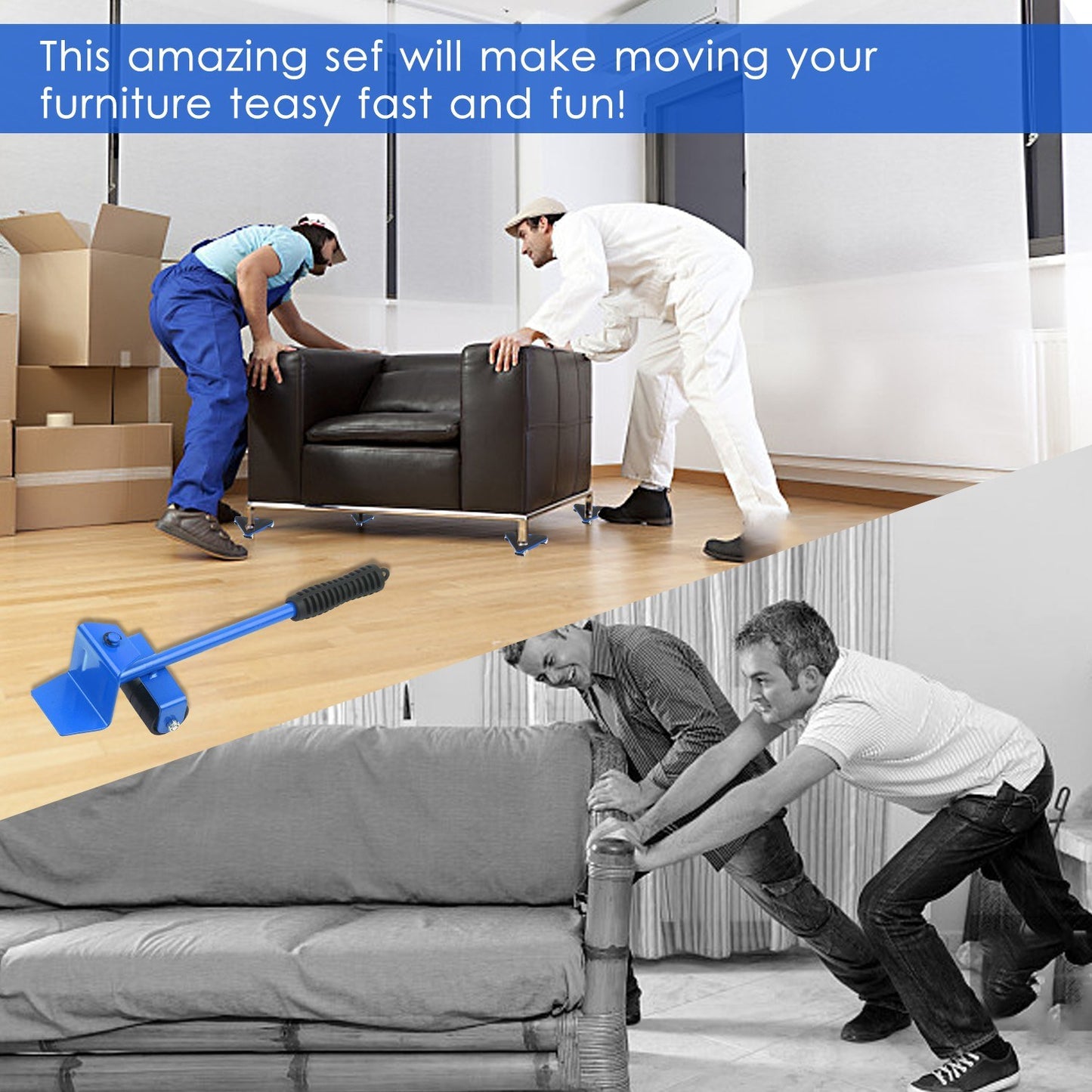 Moving Tool Heavy Duty Furniture Lifter with 4 Sliders Shifter Object Mobile Tool Mover Household Hand Tool Set - Blue