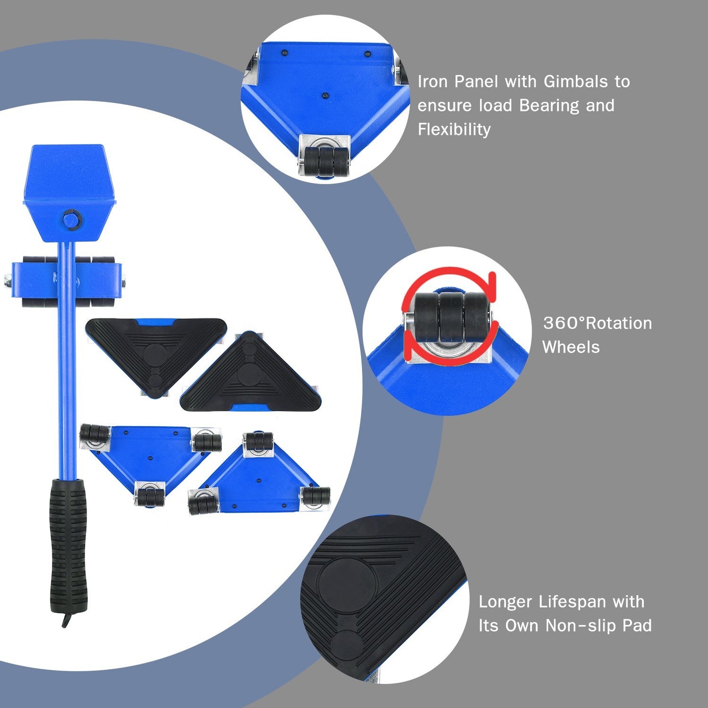 Moving Tool Heavy Duty Furniture Lifter with 4 Sliders Shifter Object Mobile Tool Mover Household Hand Tool Set - Blue