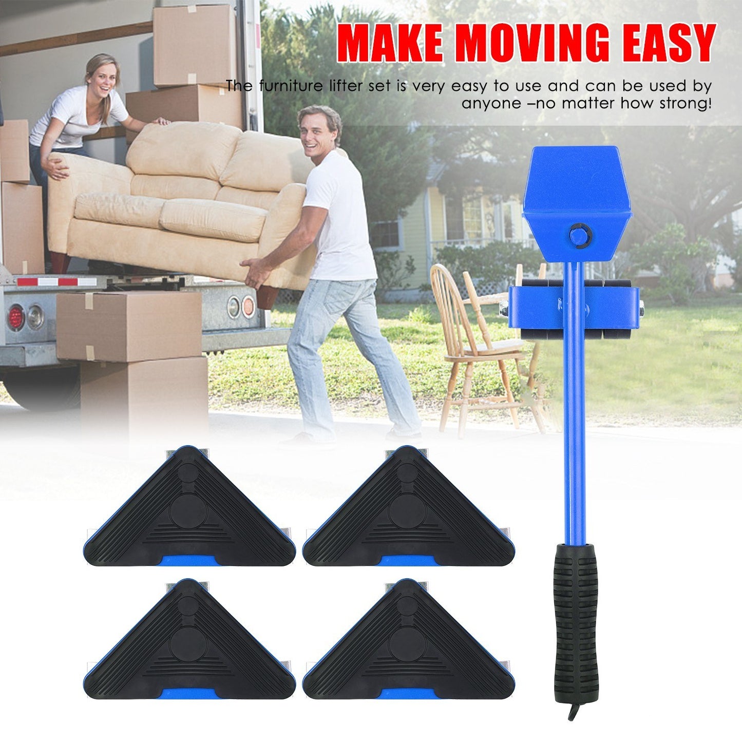 Moving Tool Heavy Duty Furniture Lifter with 4 Sliders Shifter Object Mobile Tool Mover Household Hand Tool Set - Blue