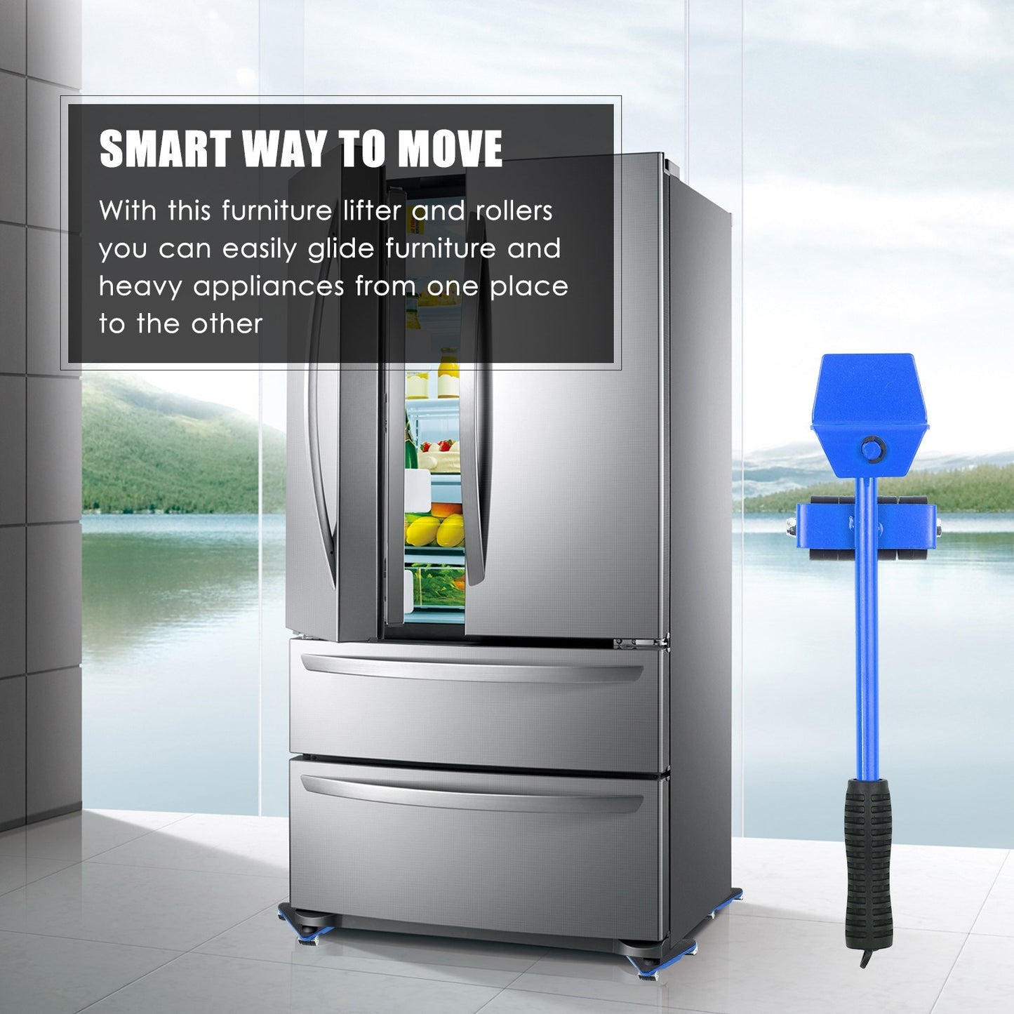 Moving Tool Heavy Duty Furniture Lifter with 4 Sliders Shifter Object Mobile Tool Mover Household Hand Tool Set - Blue