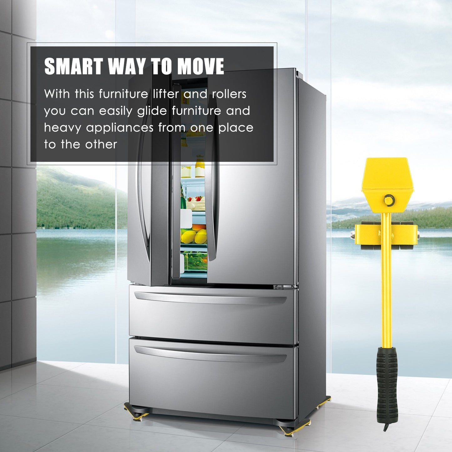 Moving Tool Heavy Duty Furniture Lifter with 4 Sliders Shifter Object Mobile Tool Mover Household Hand Tool Set - Yellow