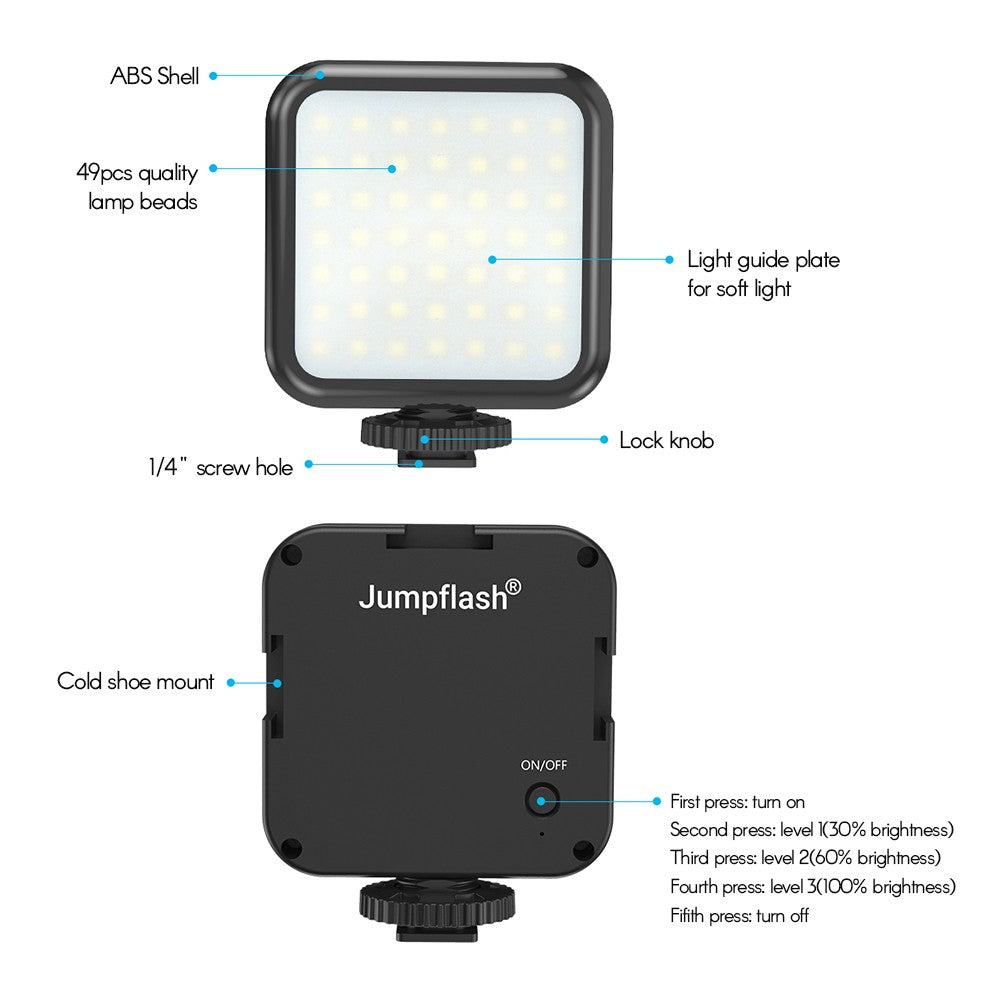 Jumpflash L49R LED Video Light Dimmable On Camera Fill Light for Photography Video