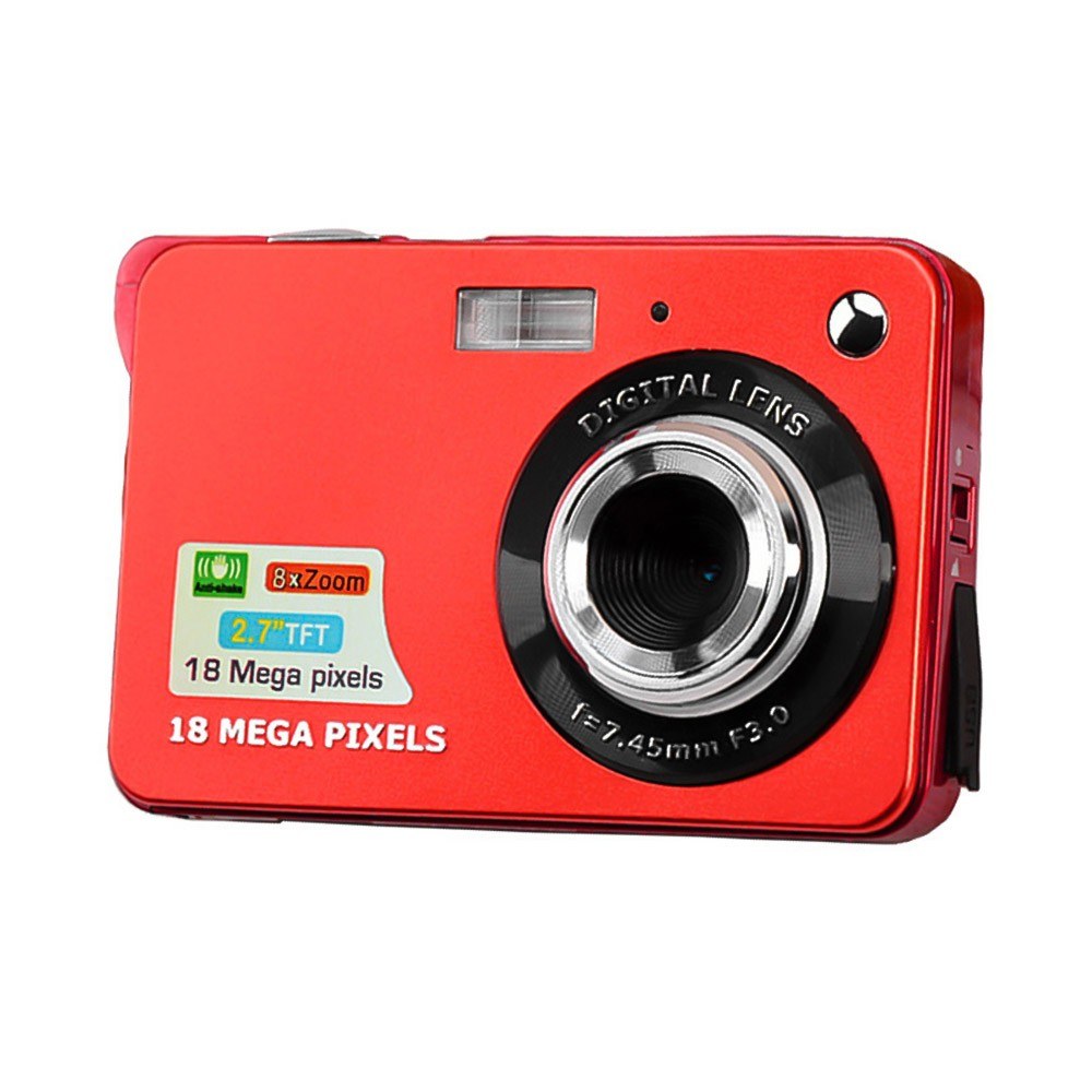 Digital Camera Mini Pocket Camera 18MP 2.7 Inch LCD Screen 8x Zoom Smile Capture Anti-Shake with Battery - Red