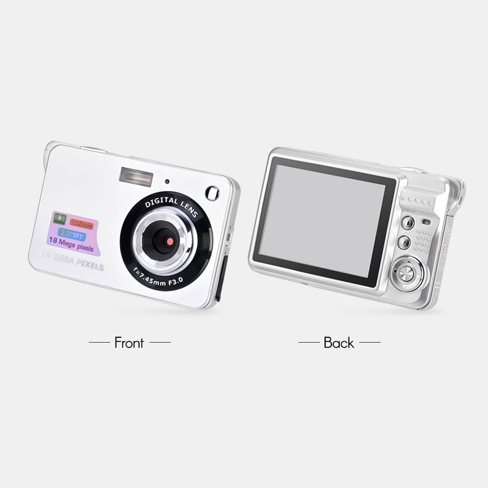 Digital Camera Mini Pocket Camera 18MP 2.7 Inch LCD Screen 8x Zoom Smile Capture Anti-Shake with Battery - Red