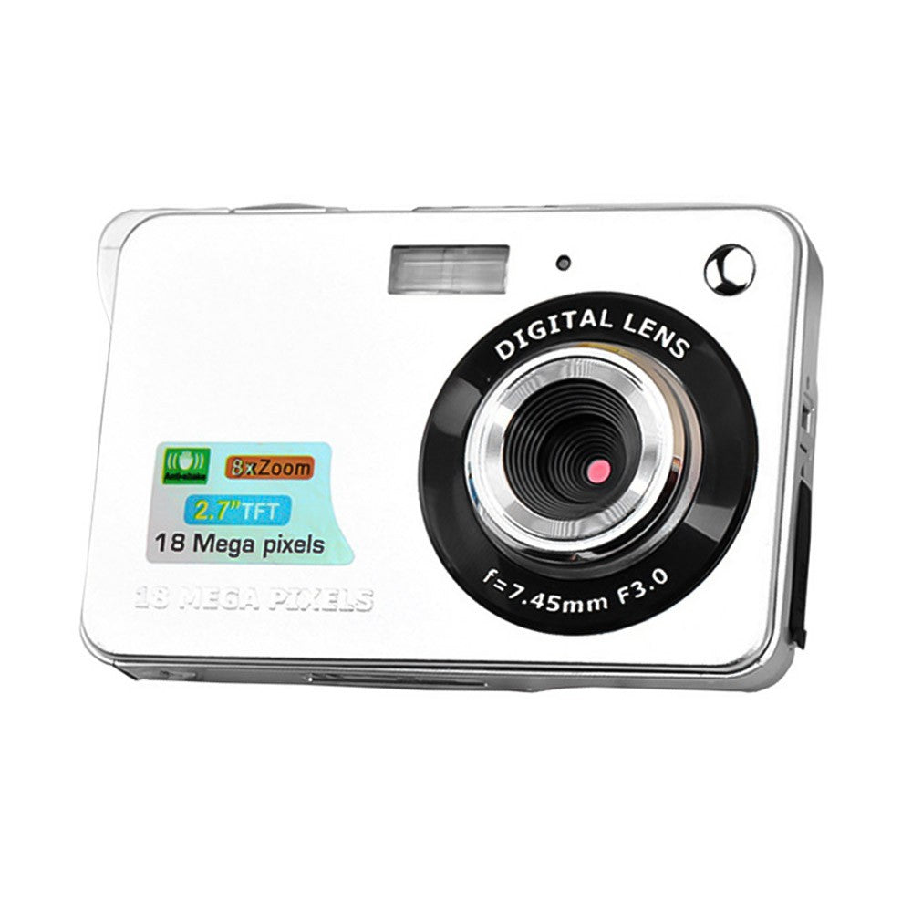 Digital Camera Mini Pocket Camera 18MP 2.7 Inch LCD Screen 8x Zoom Smile Capture Anti-Shake with Battery - Silver