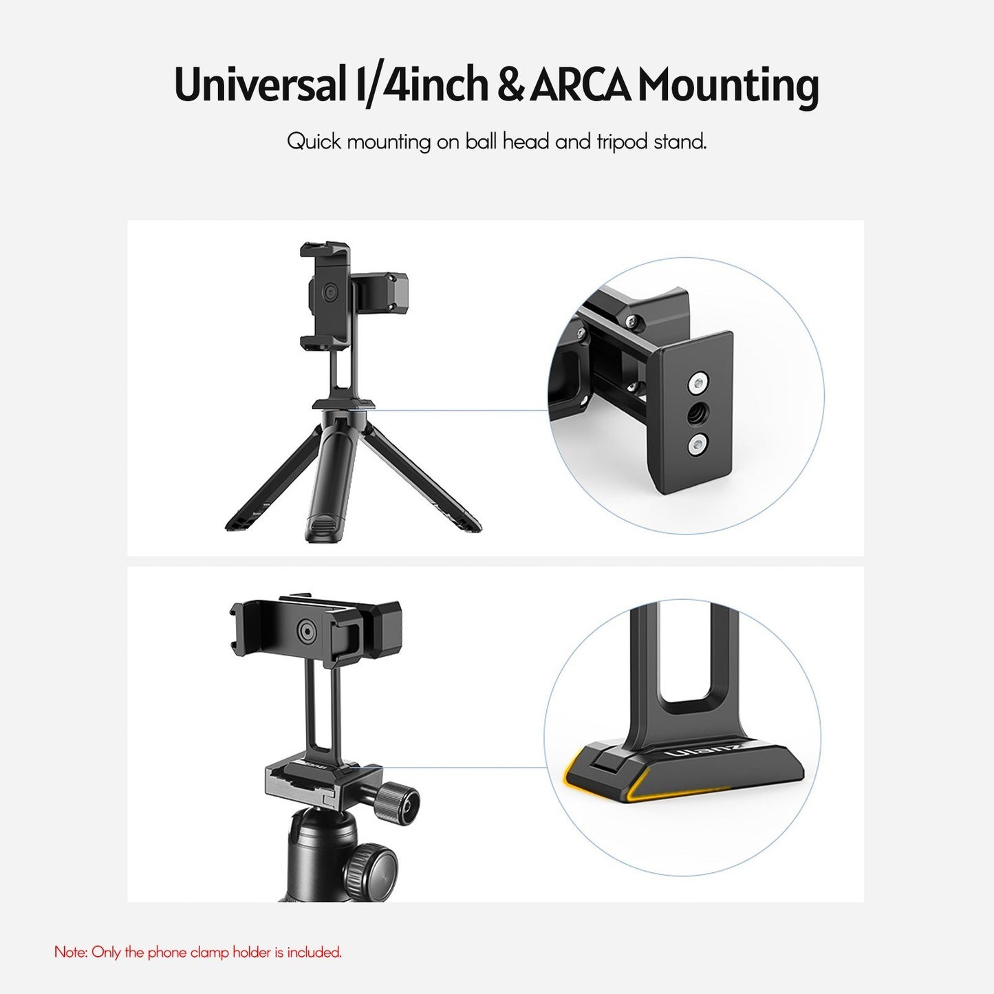 Ulanzi Dual Clamp Phone Holder Mount 1/4 Screw Thread Fits for Live Streaming