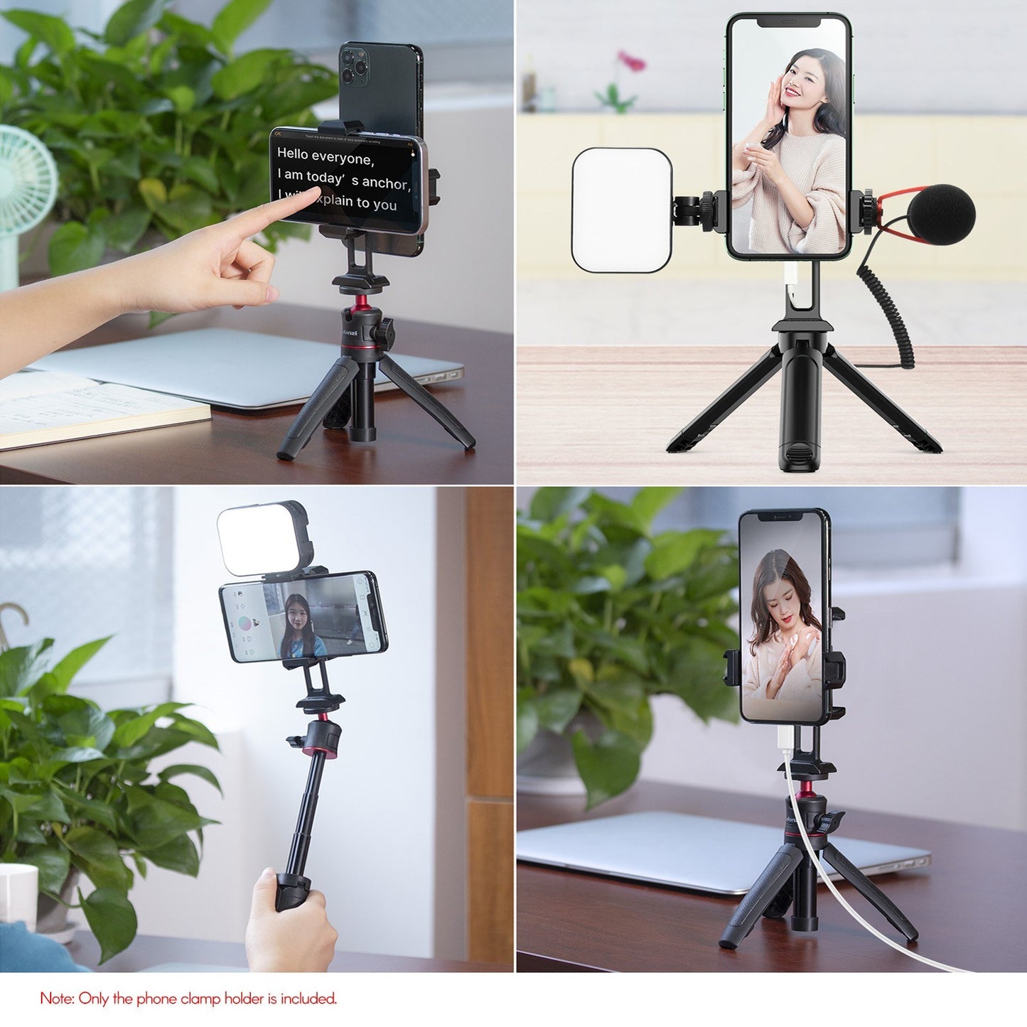 Ulanzi Dual Clamp Phone Holder Mount 1/4 Screw Thread Fits for Live Streaming
