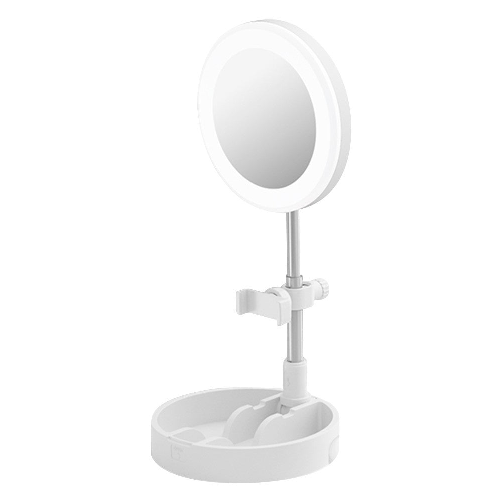 Portable LED Ring Light with Makeup Mirror Phone Holder 10 Brightness for Selfie Video Recording Streaming - White